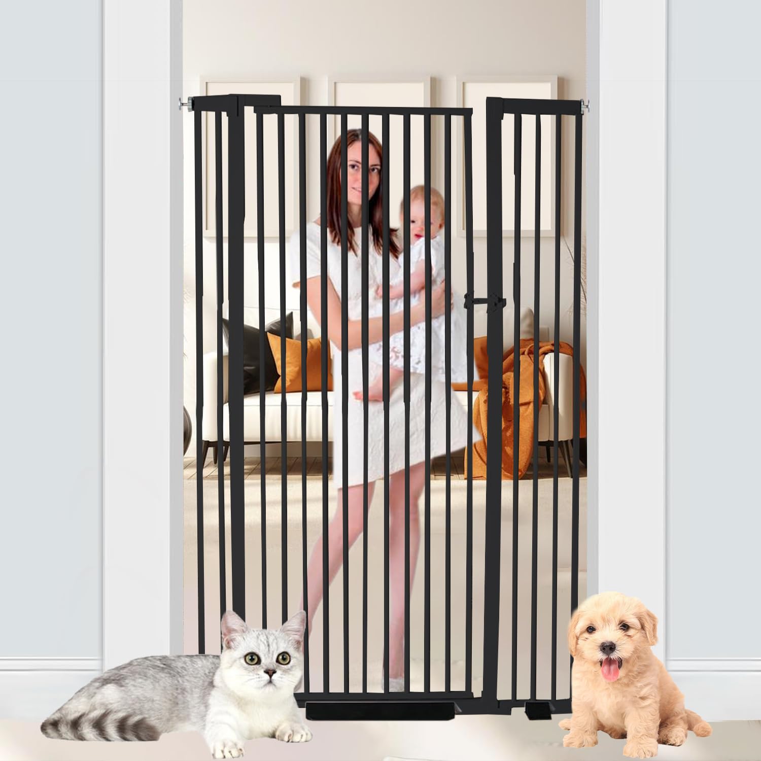 NexusSmash 55.1 inch Extra Tall Pet Gate Baby Gate, Extra Wide Adjustable 29.13''-45.62'', Pressure Mounted Walk Through Swing S