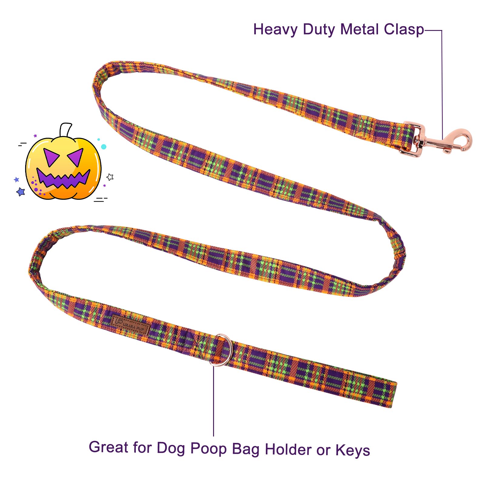Up Urara Pup Dog Leash Match Collar, Sturdy Durable Cotton Halloween Or Fall, Plaid Dog Training Leash For Small Medium Large Pe
