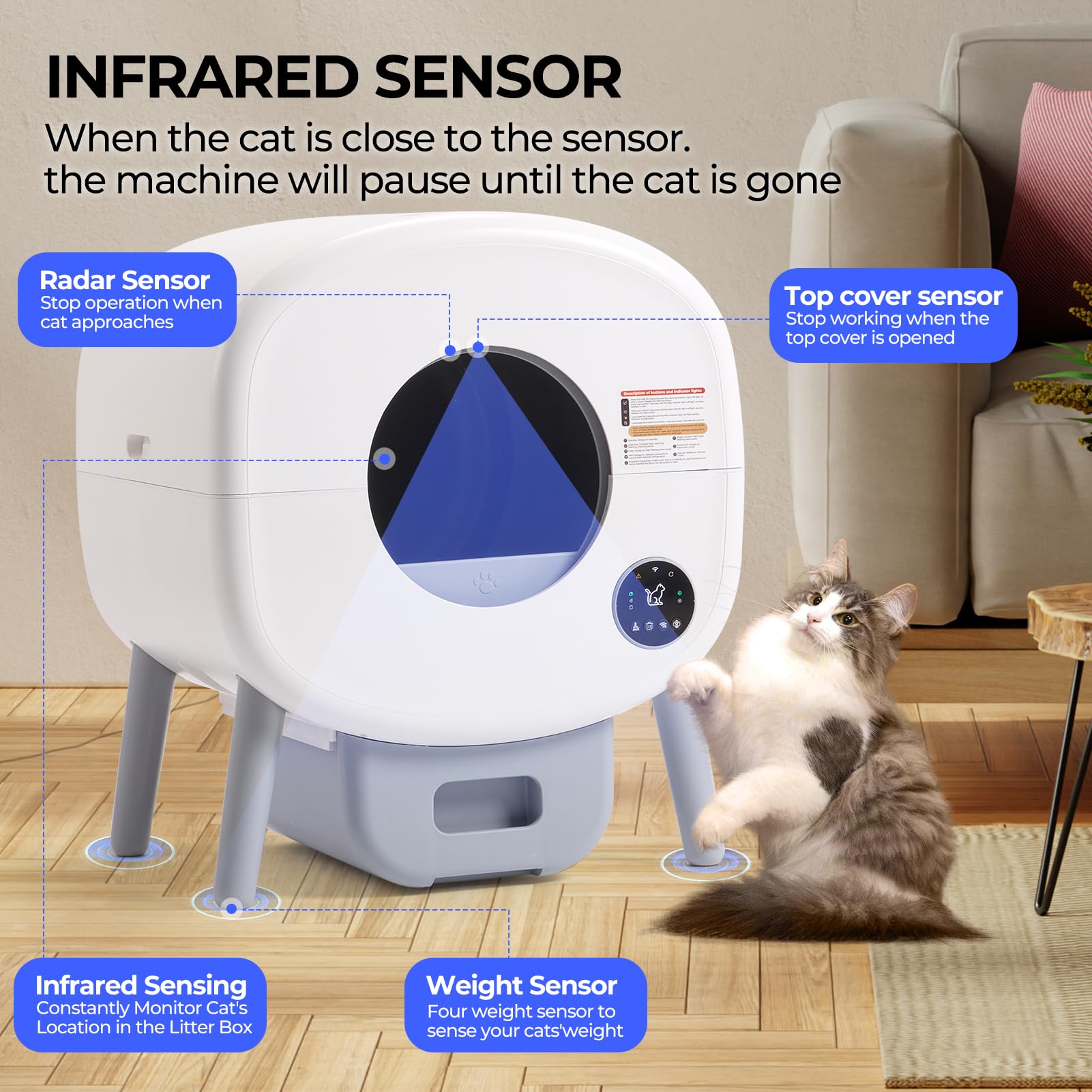 Fsitego Self Cleaning Cat Litter Box: 95L Extra Large Automatic Litter Box for Multiple Cats, Odor-Free, Smart App Control, Ambi