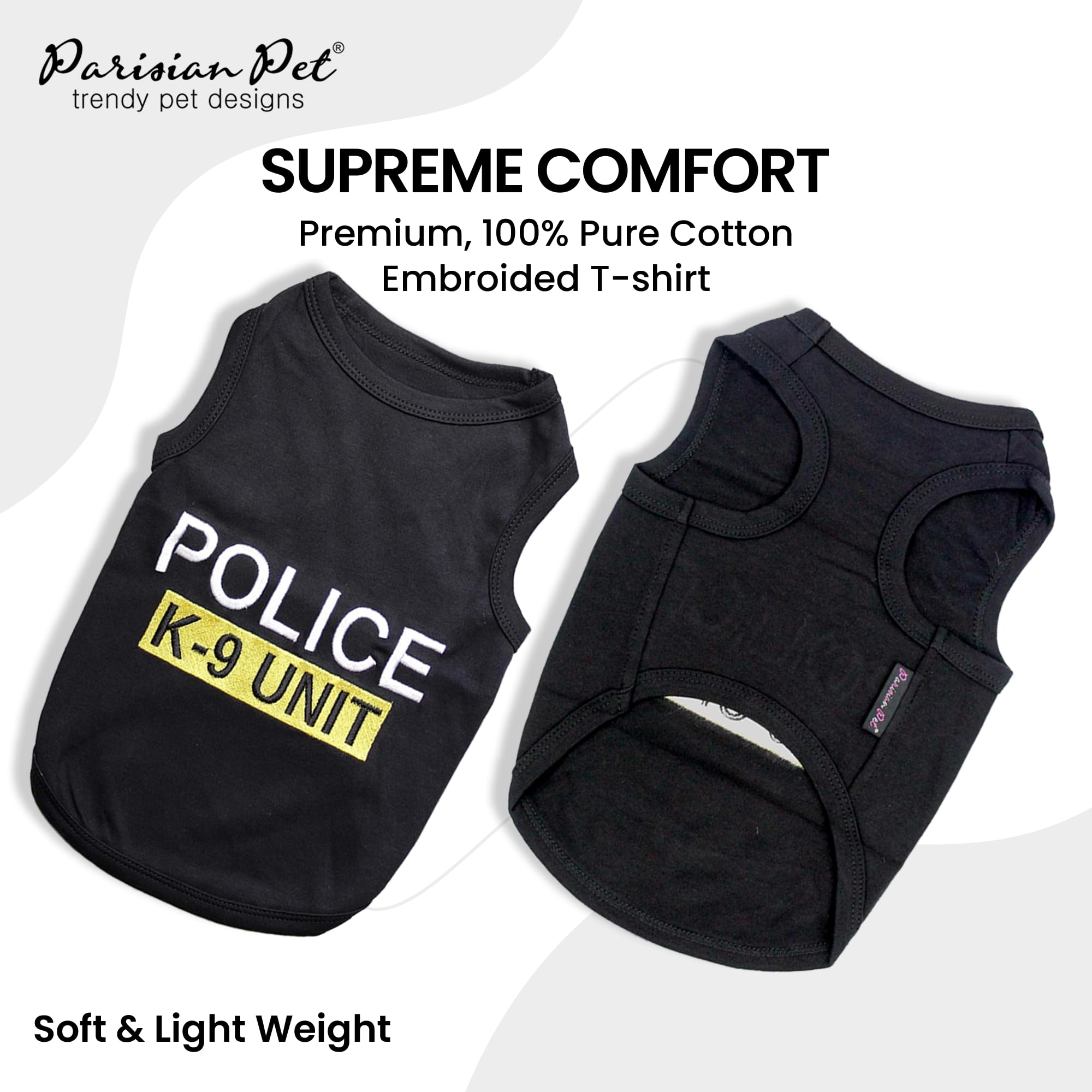 Parisian Pet Unisex Dog T-Shirt With Embroidered 'Police K-9 Unit' Dog Clothes - 100% Cotton, Dog Costume - Breathable Police Dog Vest - Machine Washable Dog Shirt For Large Dogs, L