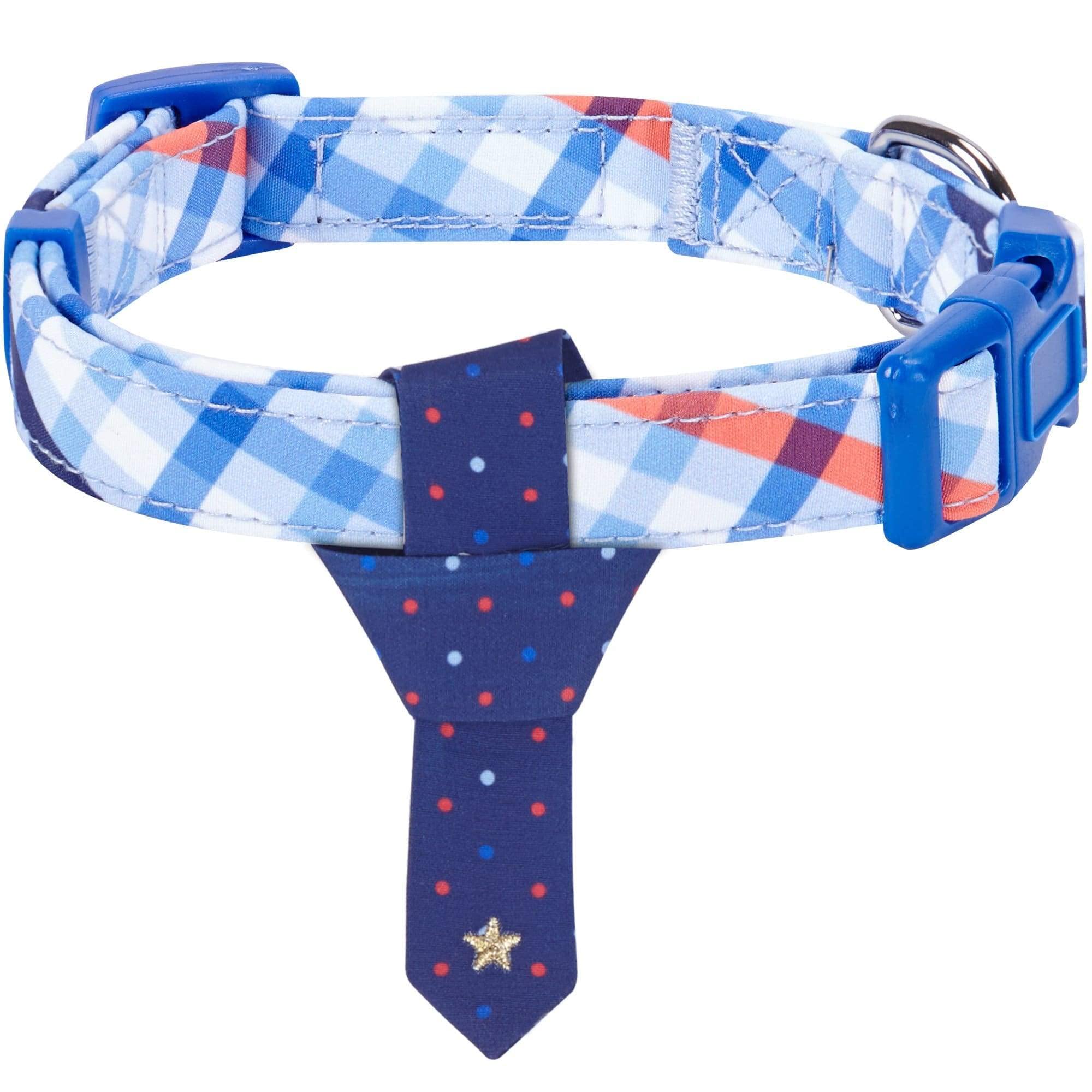 Blueberry Pet 4 Patterns Blue Hue Scottish Plaid Style Adjustable Tie Dog Collar, Small, Neck 12''-16''