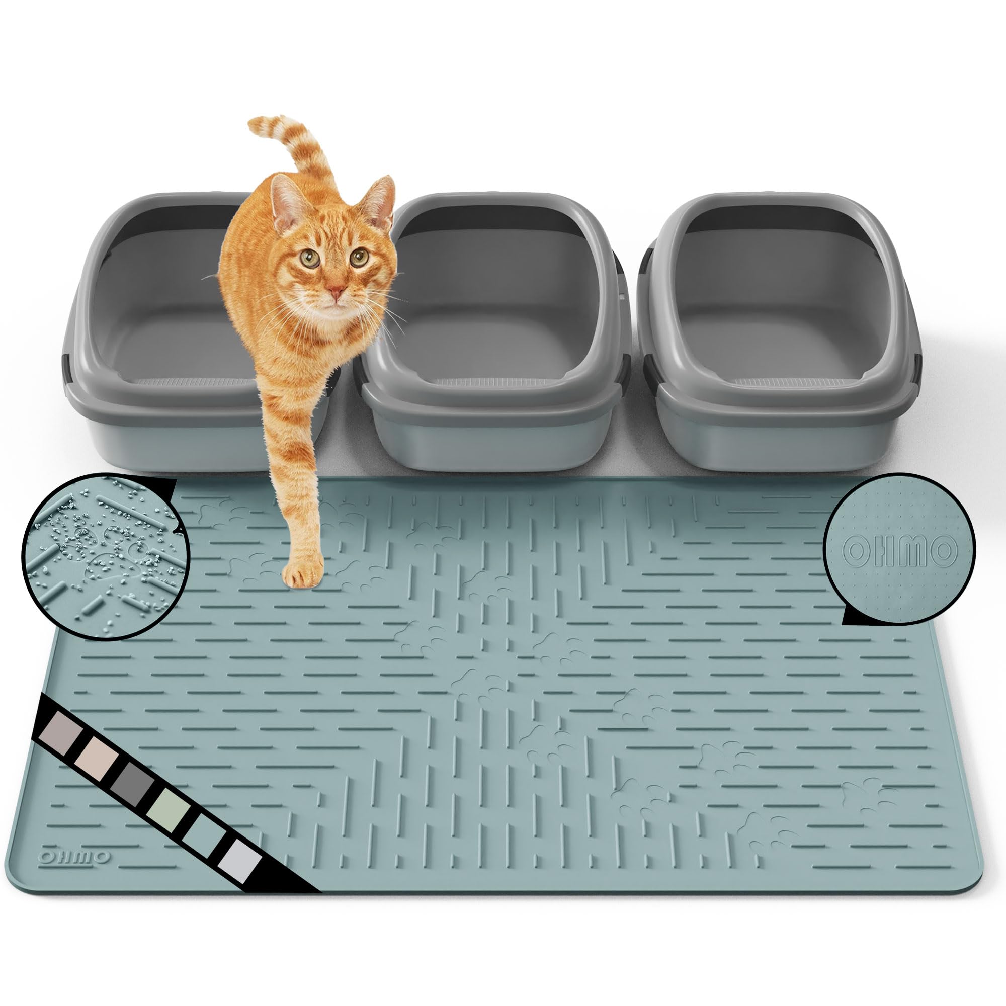 Cat Litter Mat Large Trapping Mat Premium Silicone Rubber 23.5x16 Light Blue, Waterproof and BPA Free Kitty Litter Box Mat, Easy