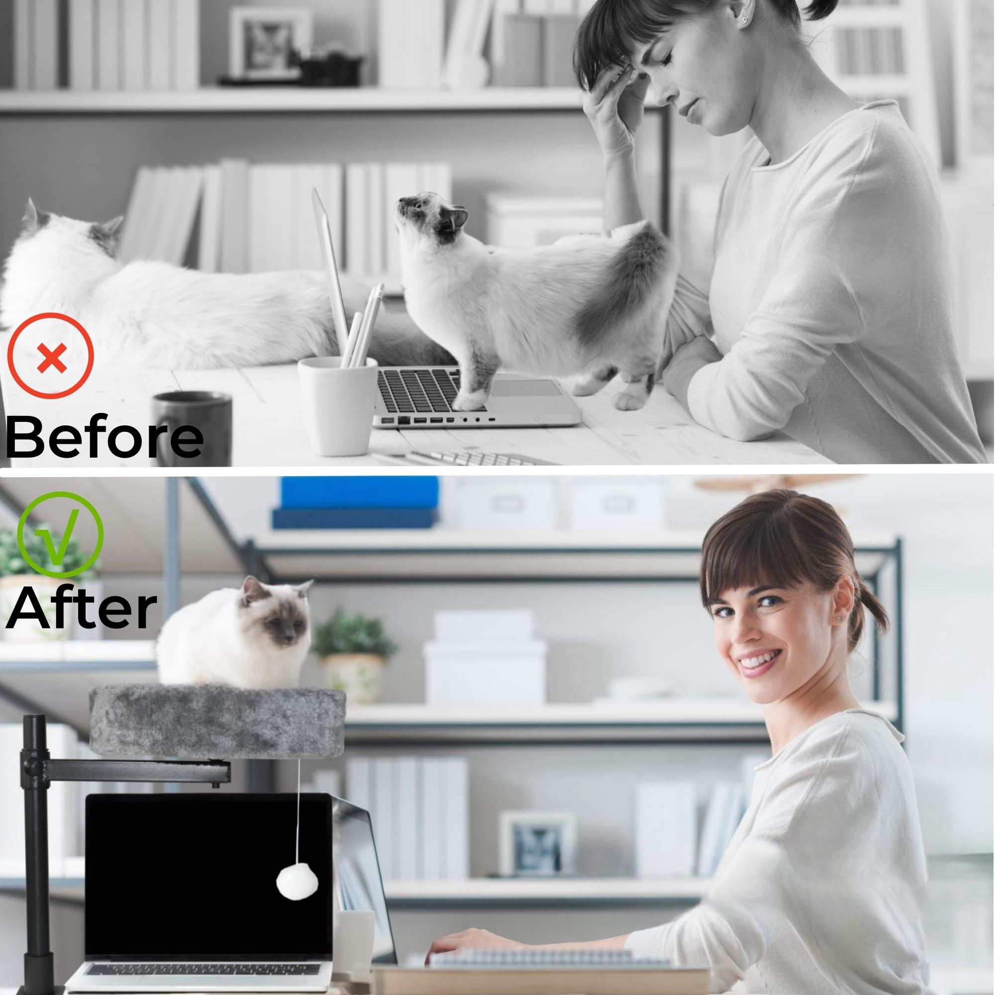 Cat Desk Bed, 360Rotating & Adjustable, Round Cat Bed For Desk With Sturdy Steel Frame, Supports Up To 50 Lbs, Desk Cat Nest Bed