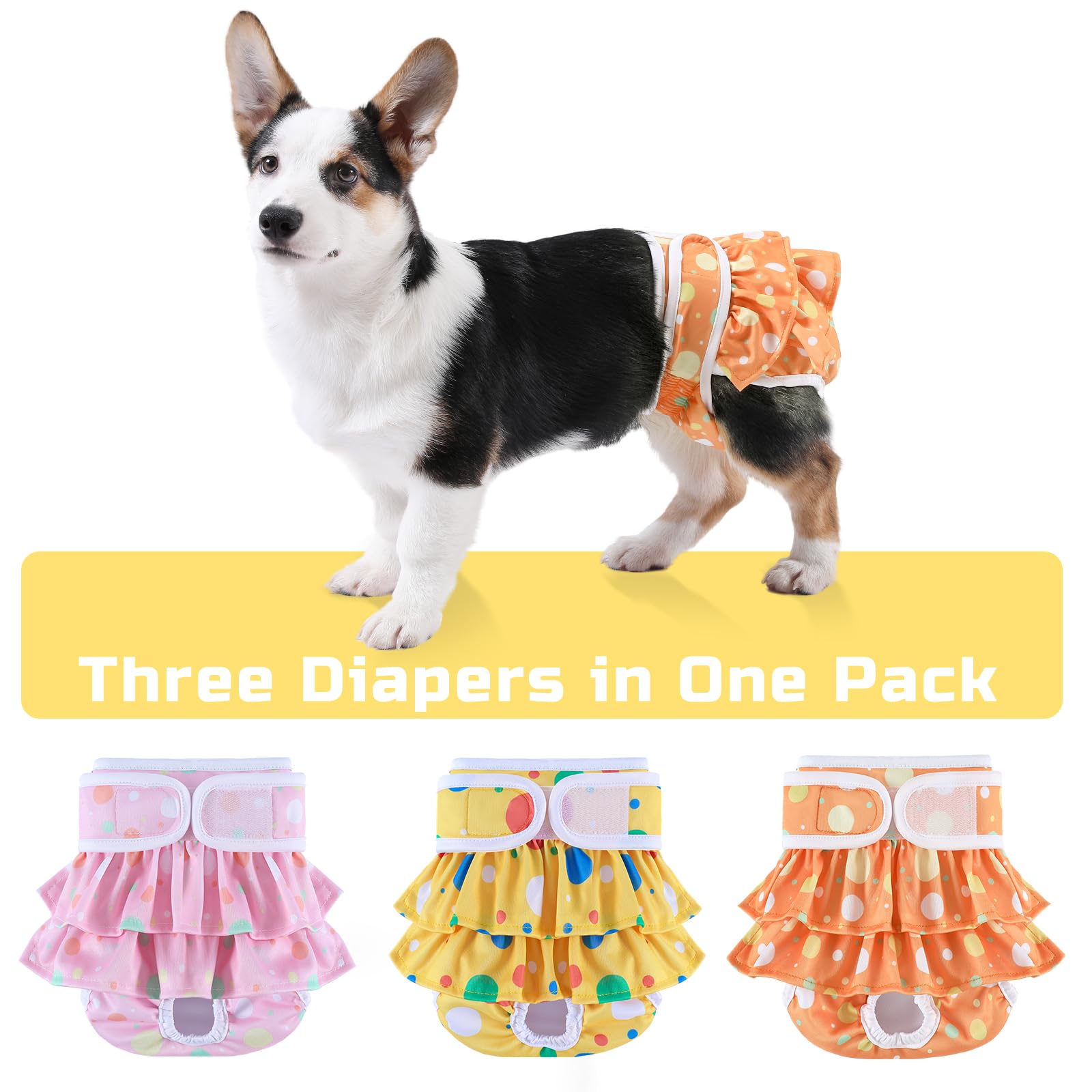 Washable Dog Diapers Female 3 Pack Reusable Highly Absorbent Puppy Diapers, Premium Doggie Diapers, Durable Leak-Proof Dot Doggy