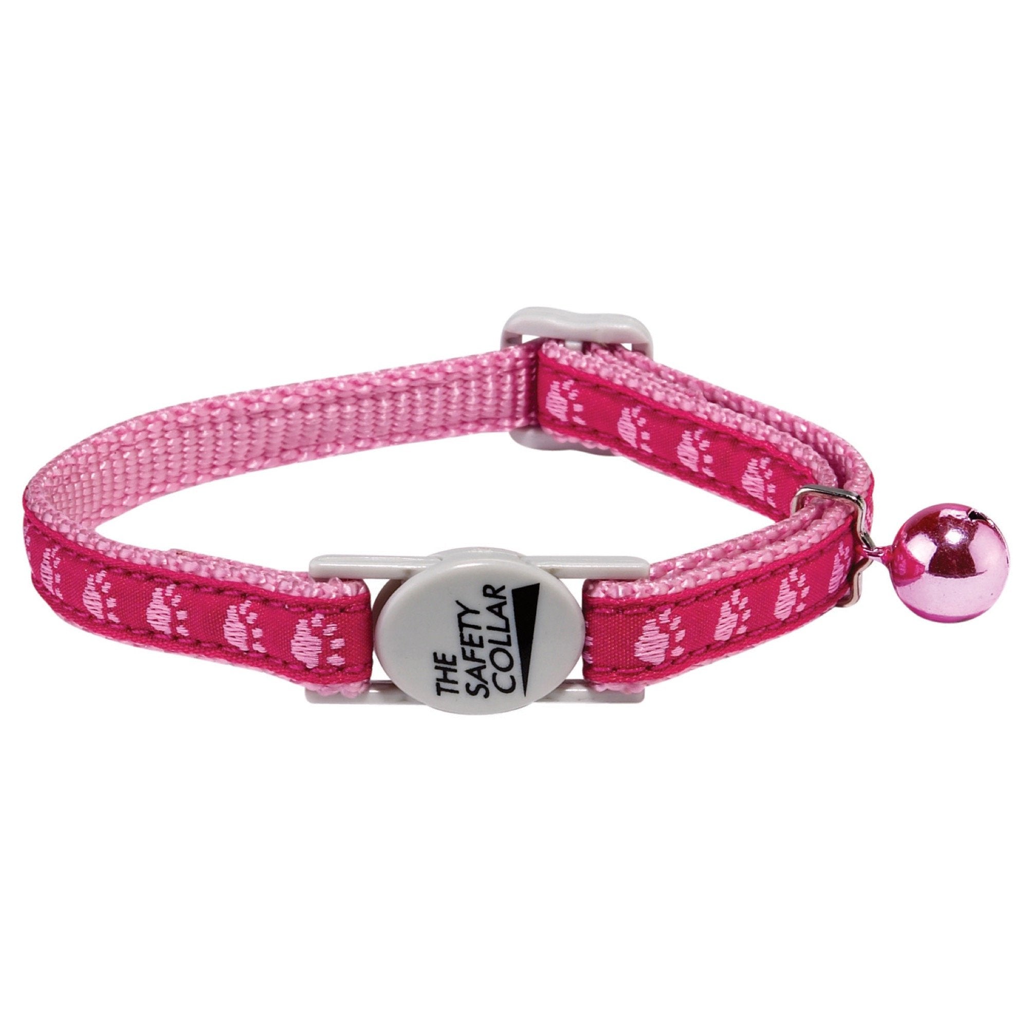 Meow Town Two-Tone Pawprint Cat Collar, 3/8-Inch, Pink