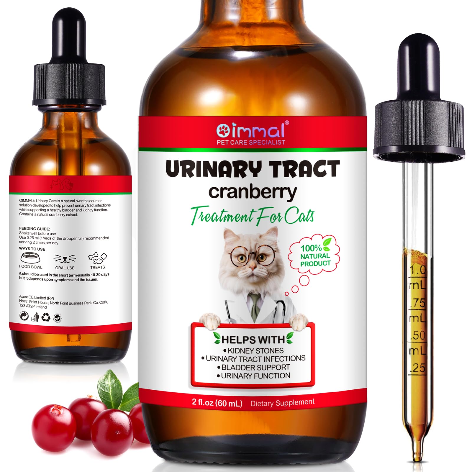 Cat Urinary Tract Infection Treatment, 60ML Cat UTI Supplement with Cranberry Cat Bladder Drops Support Keep Pet Renal Health & 