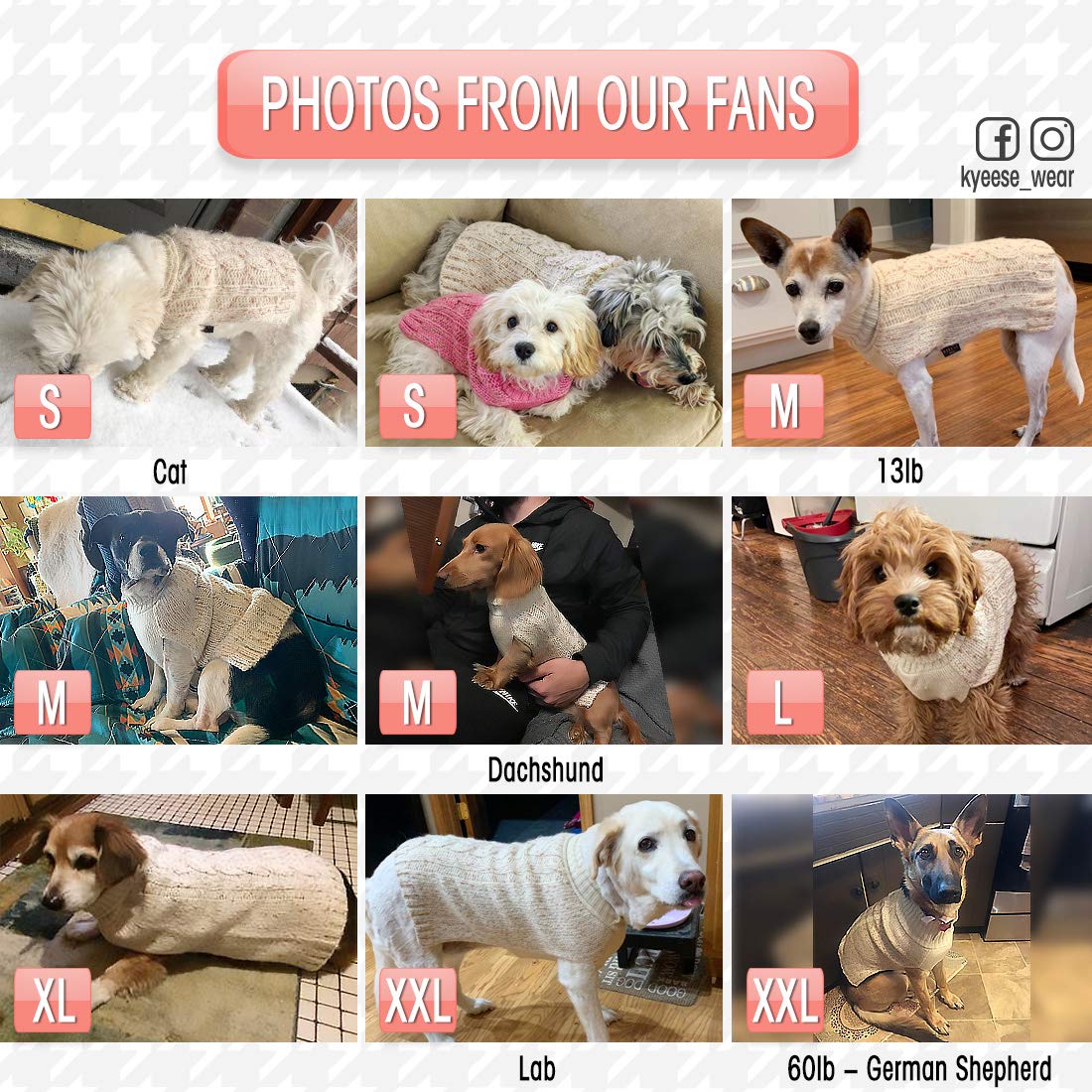 Kyeese Dog Sweaters Turtleneck Beige Small Dog Sweater Knitwear Pullover Warm Pet Sweater With Golden Yarn Decors