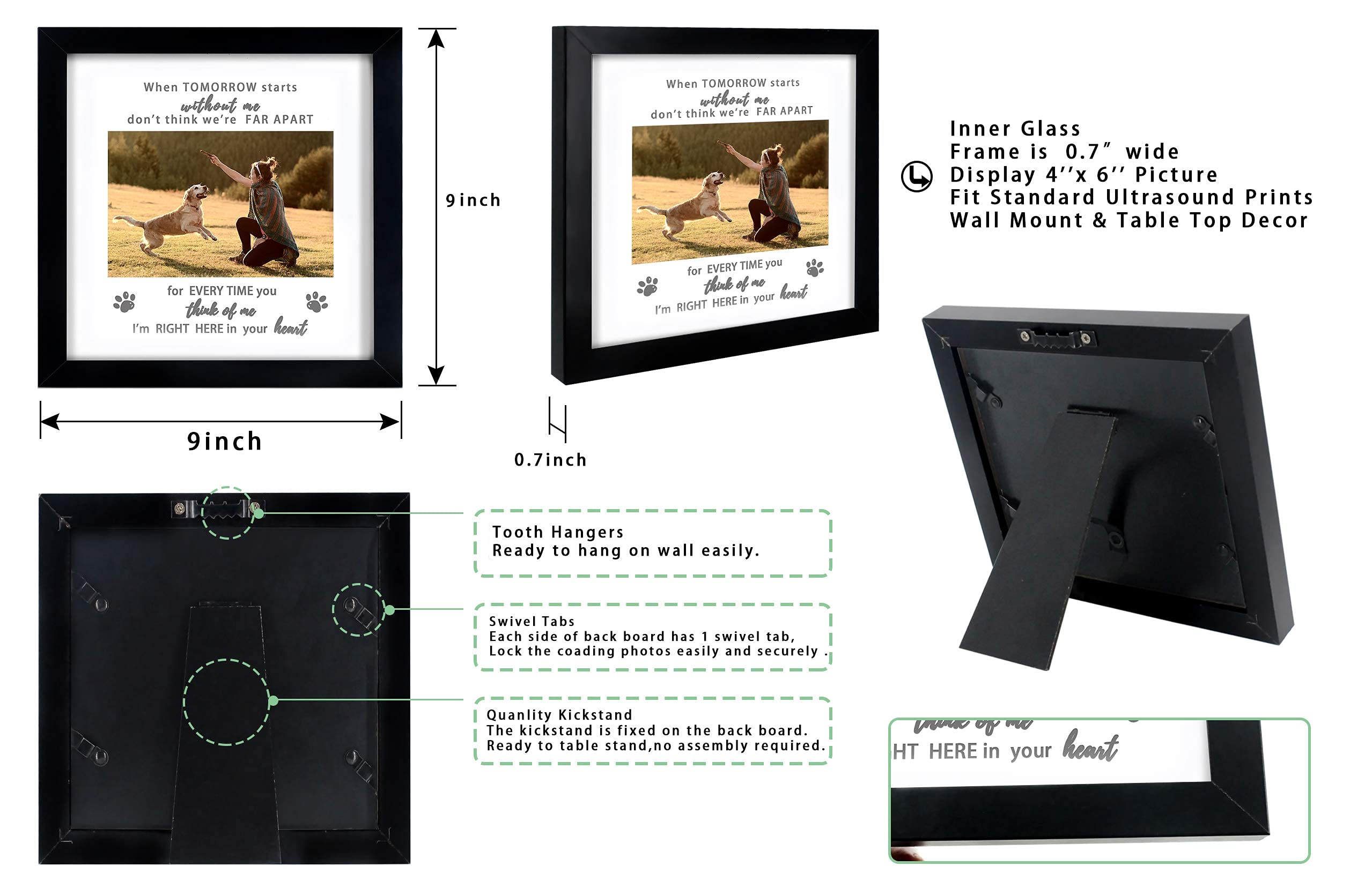 KCRasan Memorial Picture Frame for Pet Loss Gift - Remembrance Frame for Dog or Cat with Sympathy Tribute Keepsake(9x9 frame)