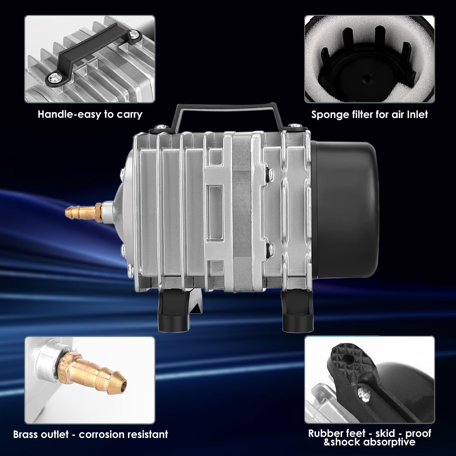 FUMAK Aquarium Air Pump - 1780GPH, 100W Hydroponic Aerator for Fish Tanks and Ponds, Durable Aluminum Construction