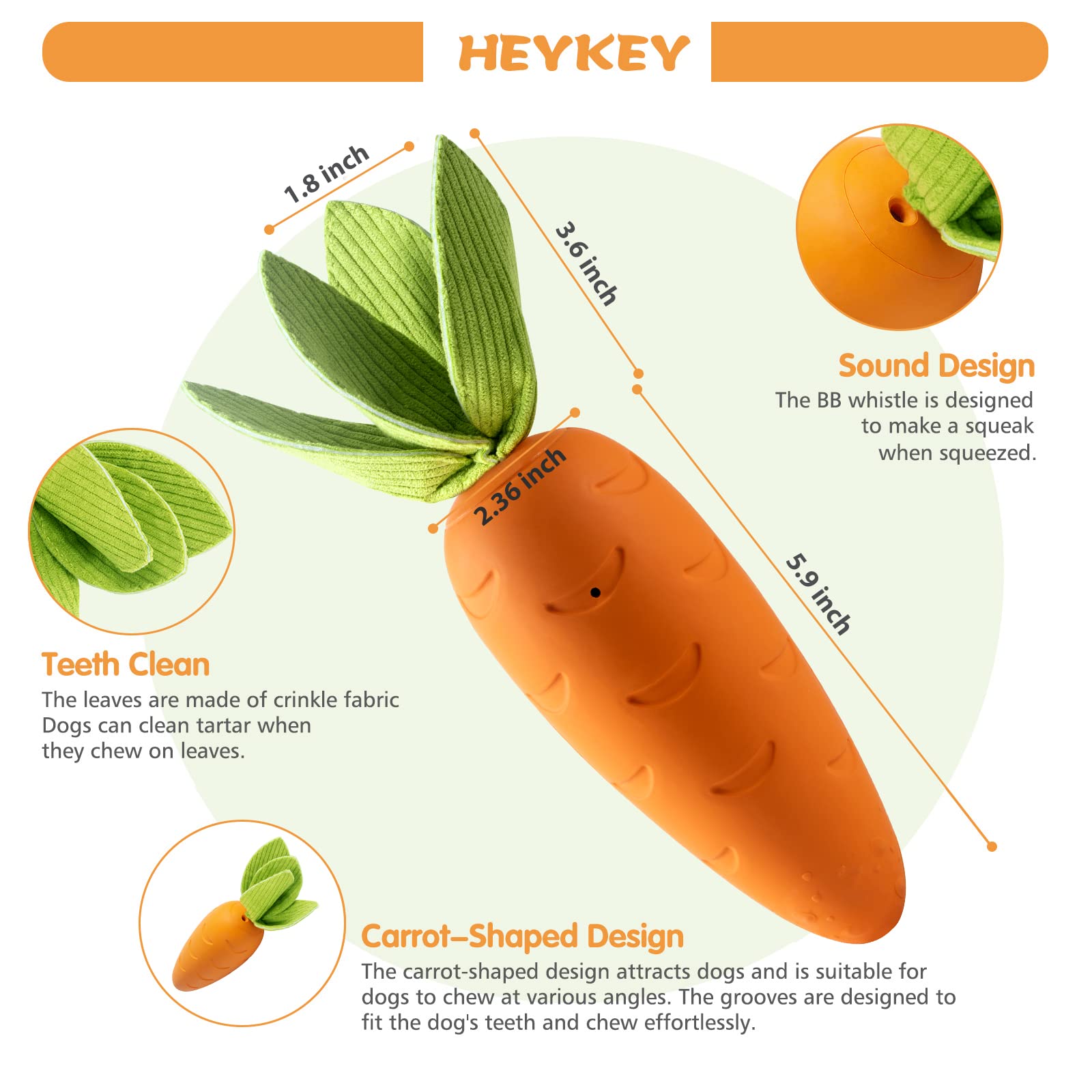 Heykey Squeaky Dog Chew Toys For Aggressive Chewers, Indestructible , Tough Durable Teeth-Cleaning Rubber Toys For Puppy Medium
