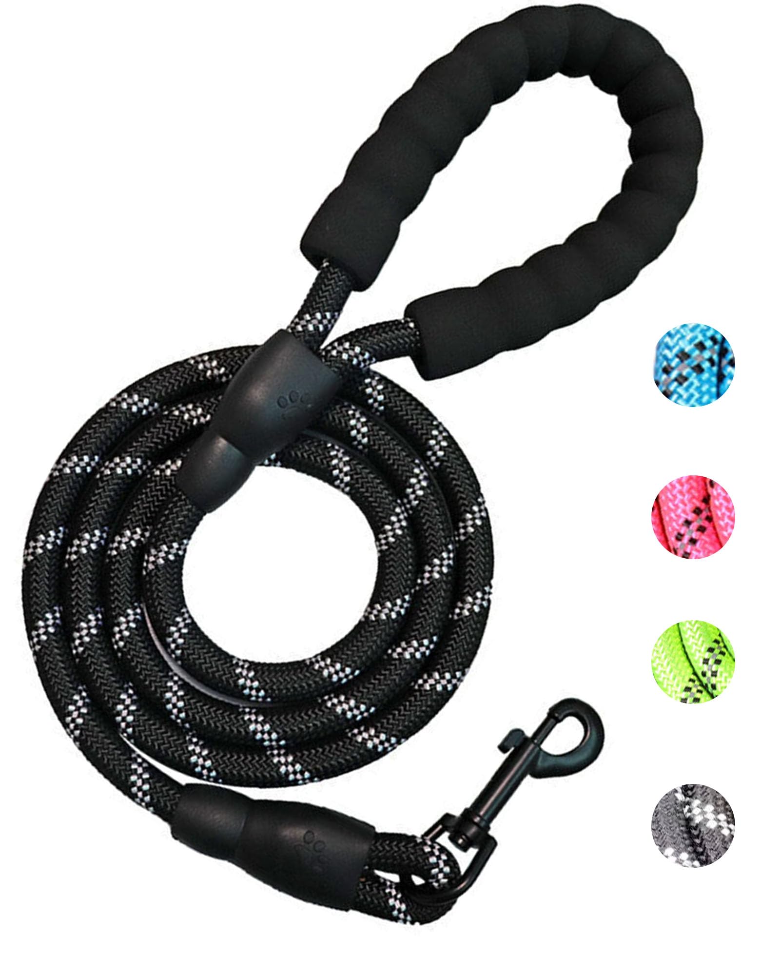 Petank Rope Dog Leash 4 Ft With Comfortable Padded Handle And Highly Reflective Threads For Small Medium Dogs (Black, 4Ft*1/2)