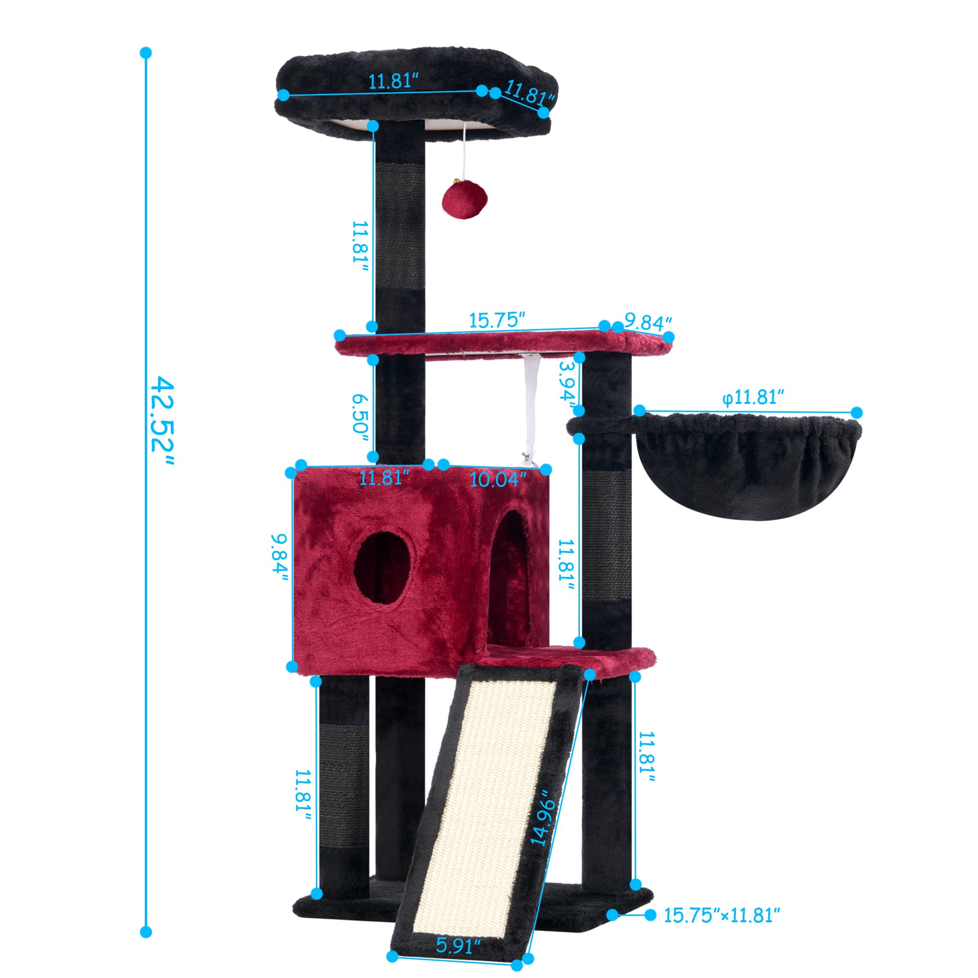 Hey-Brother Gothic Cat Tree, 42.5-Inches Cat Tower For Indoor Cats, Plush Multi-Level Kitten Cat Condo With Scratching Post,Ramp
