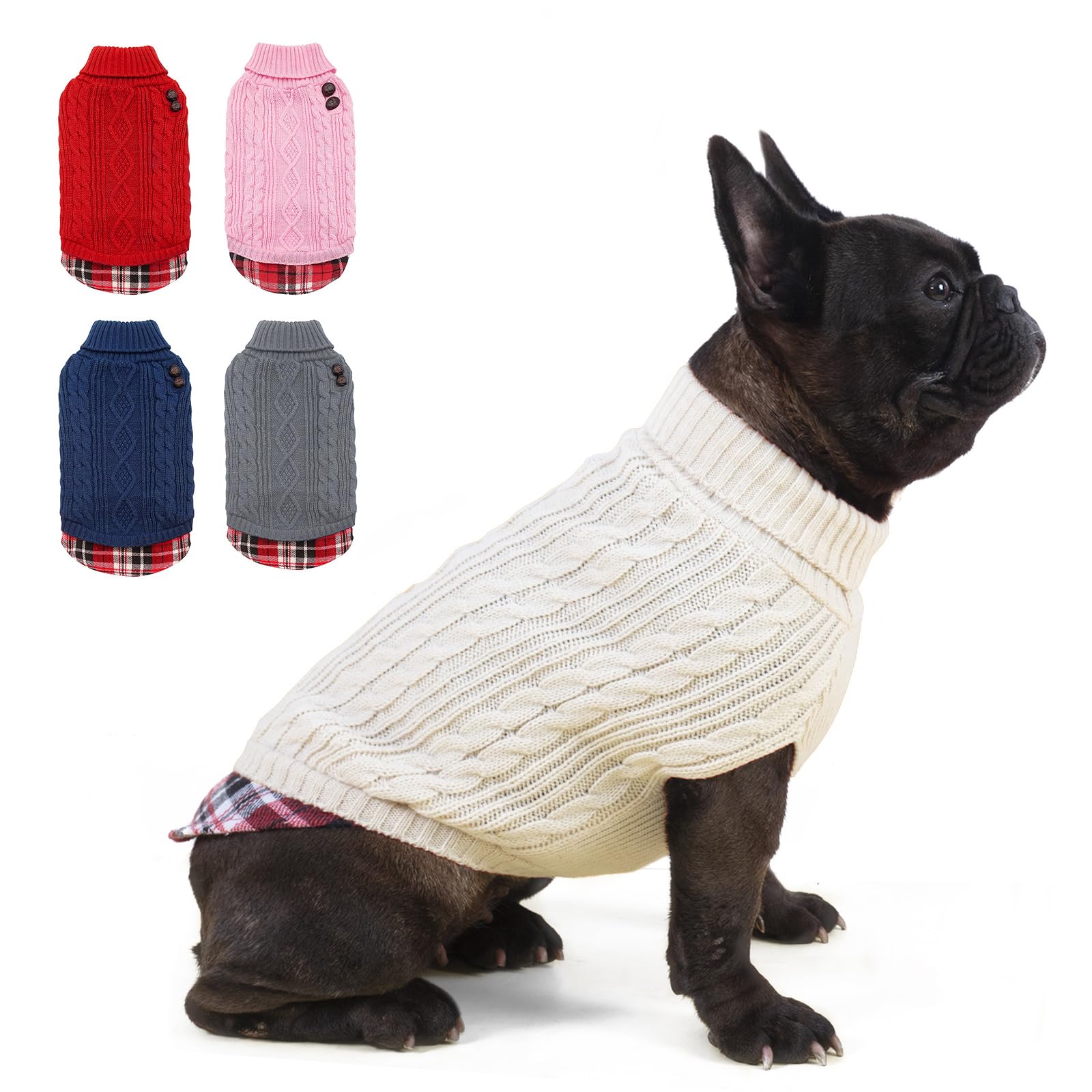Kyeese Dog Sweater With Leash Hole For Small Medium Dogs Turtleneck Knitwear Beige Pullover Warm