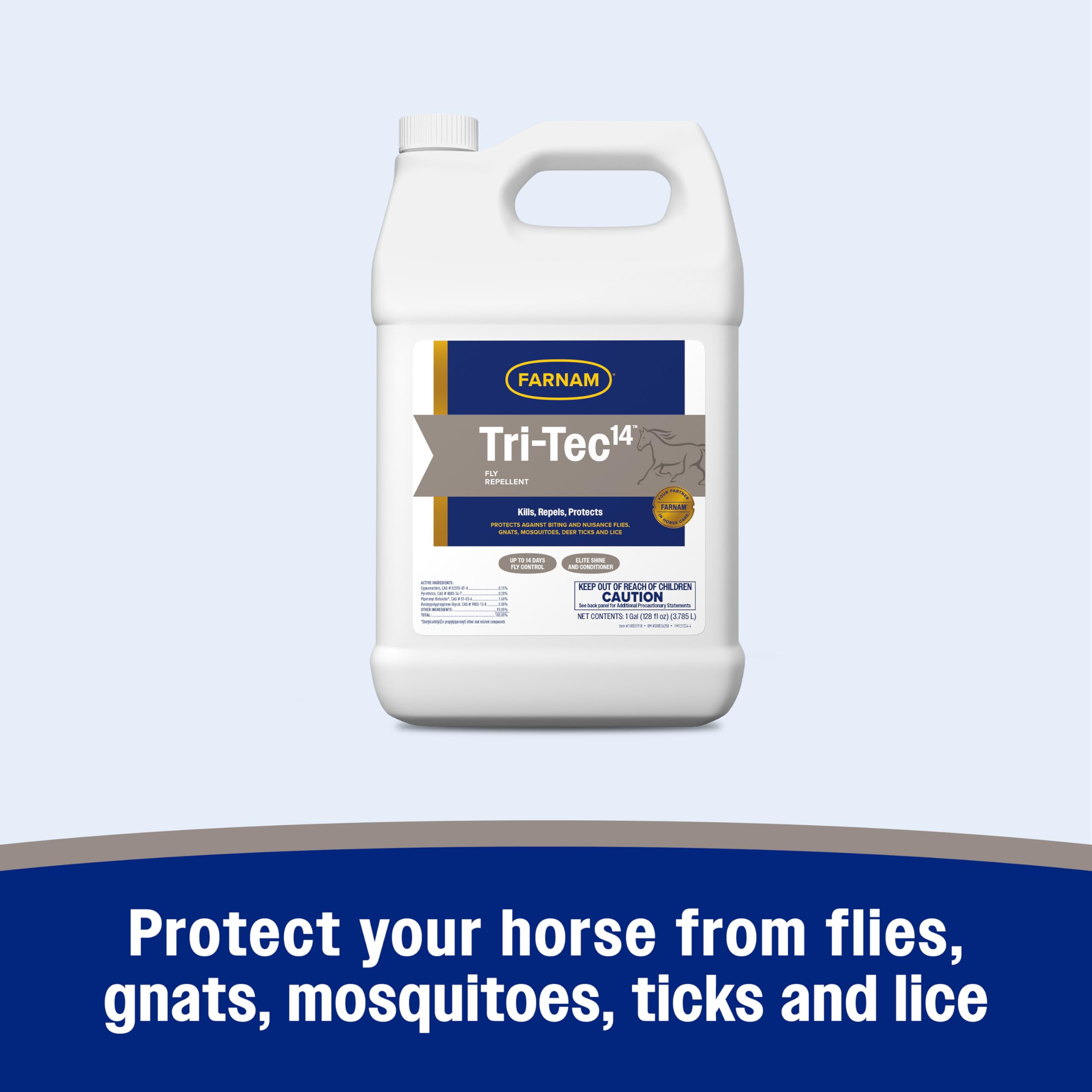 Farnam Tri-Tec 14 Long-lasting Triple Effect Fly Spray for Horses, Kills and Repels, Protects for up to 14 Days, 128 oz refill