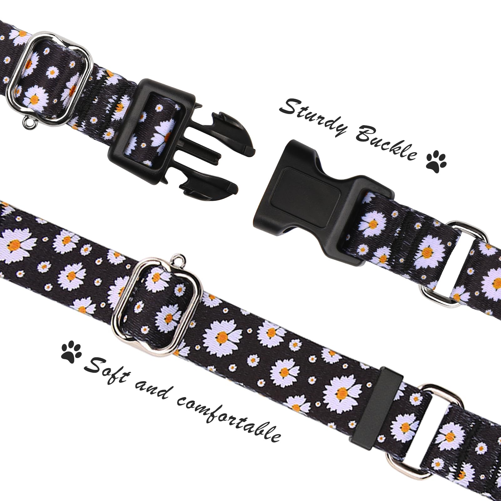 Hikiko Martingale Collar For Dogs With Buckle For Small Medium Large Dogs Soft Nylon Daisy Dog Collars Walking Training(Pure Dai