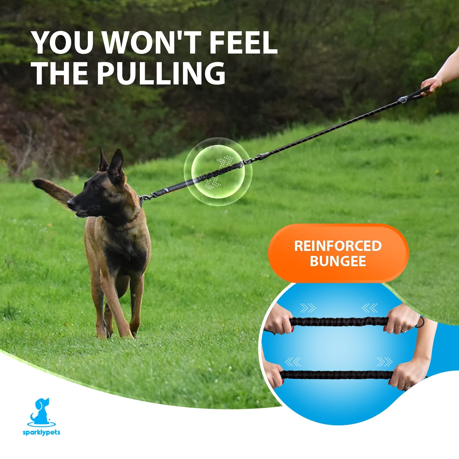 Heavy Duty Rope Bungee Leash For Large And Medium Dogs With Anti-Pull For Shock Absorption - No Slip Reflective Leash For Outside (Black, Bungee Leash- 5.5 Ft)