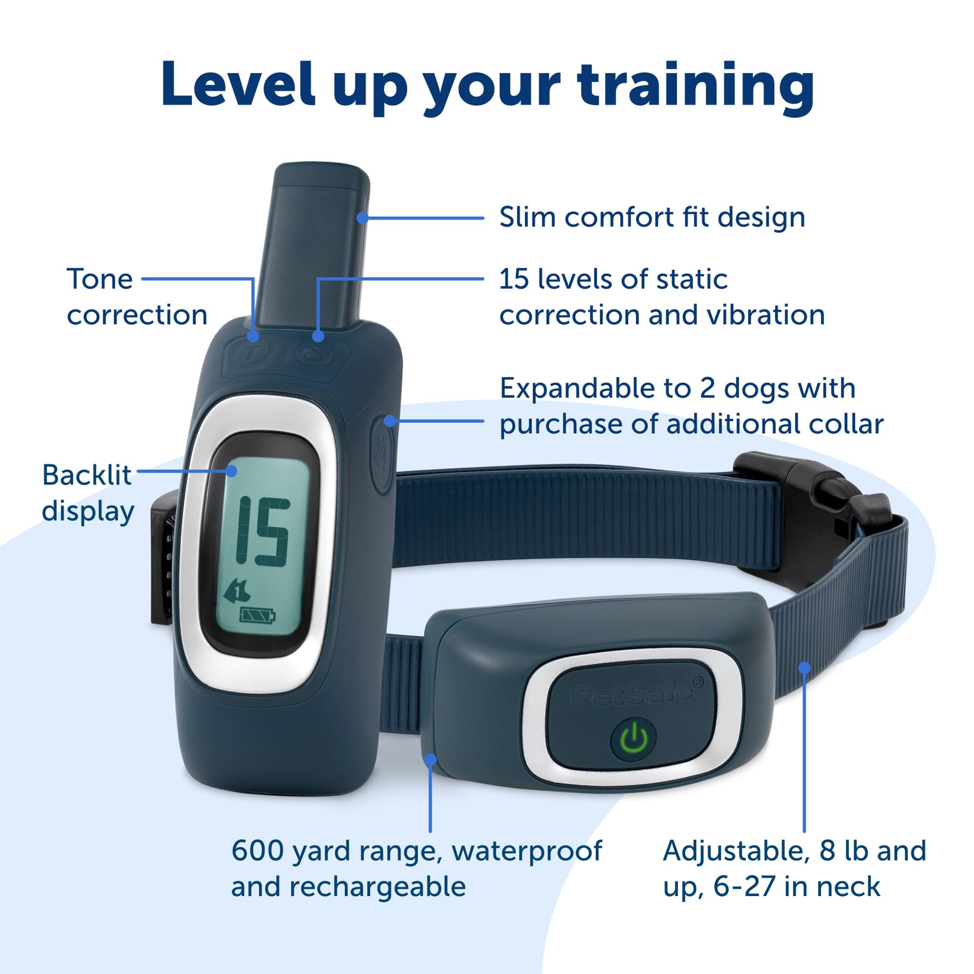 Petsafe 600 Yard Remote Training Collar – Choose From Tone, Vibration, Or 15 Levels Of Static Stimulation – Medium Range Option For Training Off Leash Dogs – Waterproof And Durable – Rechargeable