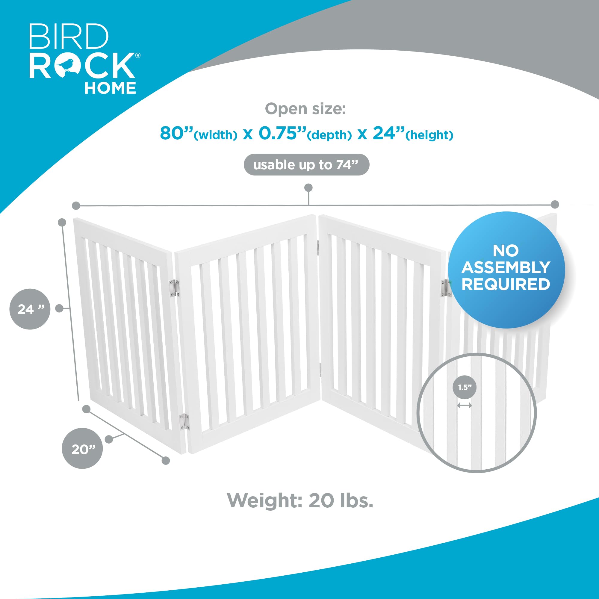 Internet'S Best Dog Gate Indoor Freestanding Pet Barrier, Folding Wood Dog Fence, Extra Wide Doorway Puppy Gate, Indoor Animal Privacy Panel, Wooden Cat Fence - 4 Panel - 24', White