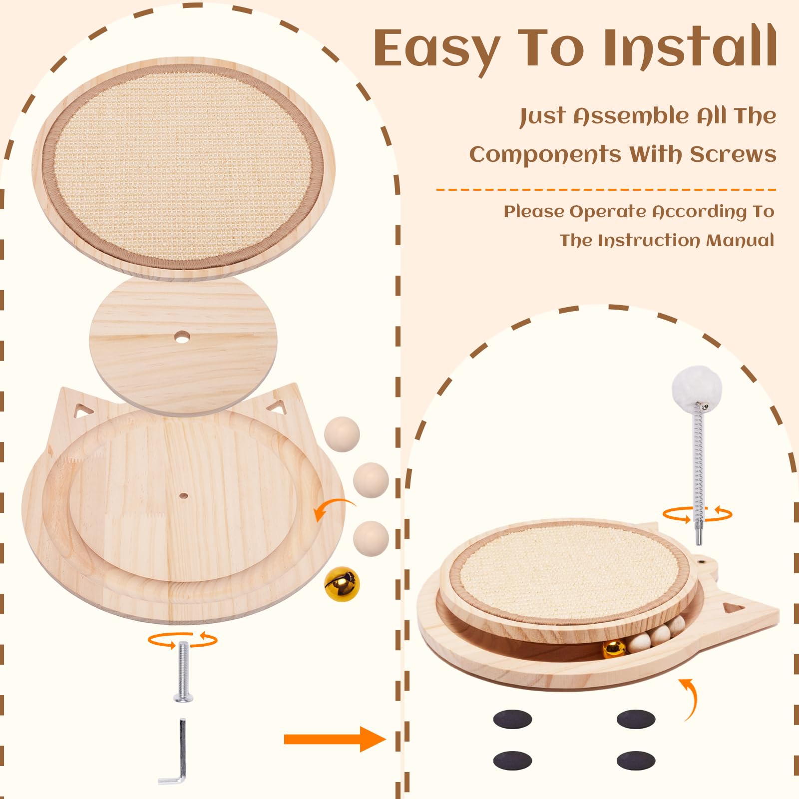 Cat Scratcher Board With Natural Sisal,Interactive Cat Kitten Kitty Toys With Ball Track Spring Ball For Bored Indoor Adult Cats
