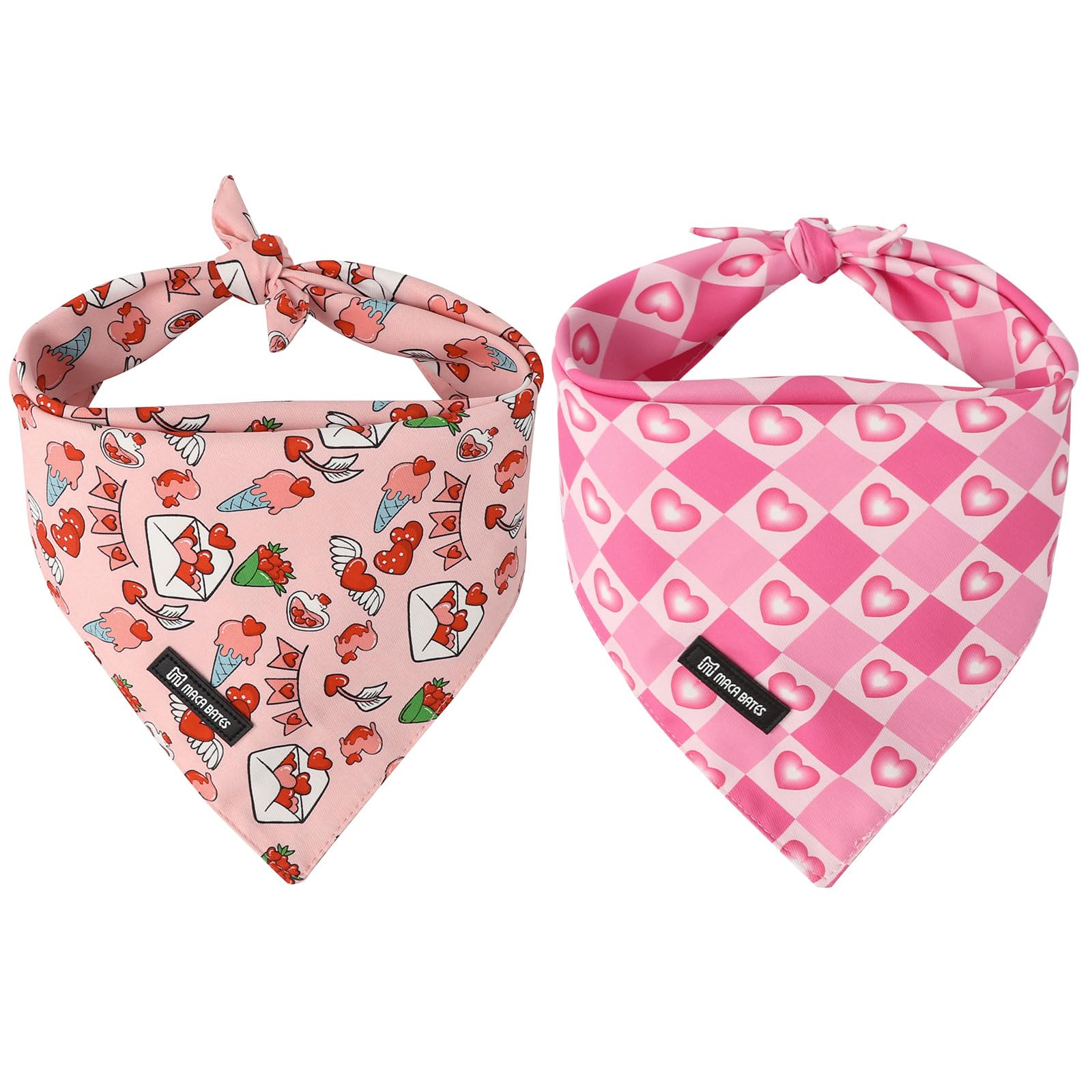 Maca Bates 2 Pack Valentine'S Day Dog Bandana Bulk Pink And Red Love Heart Valentines Dogs Scarf Soft Buffalo Plaid Puppy Bandan