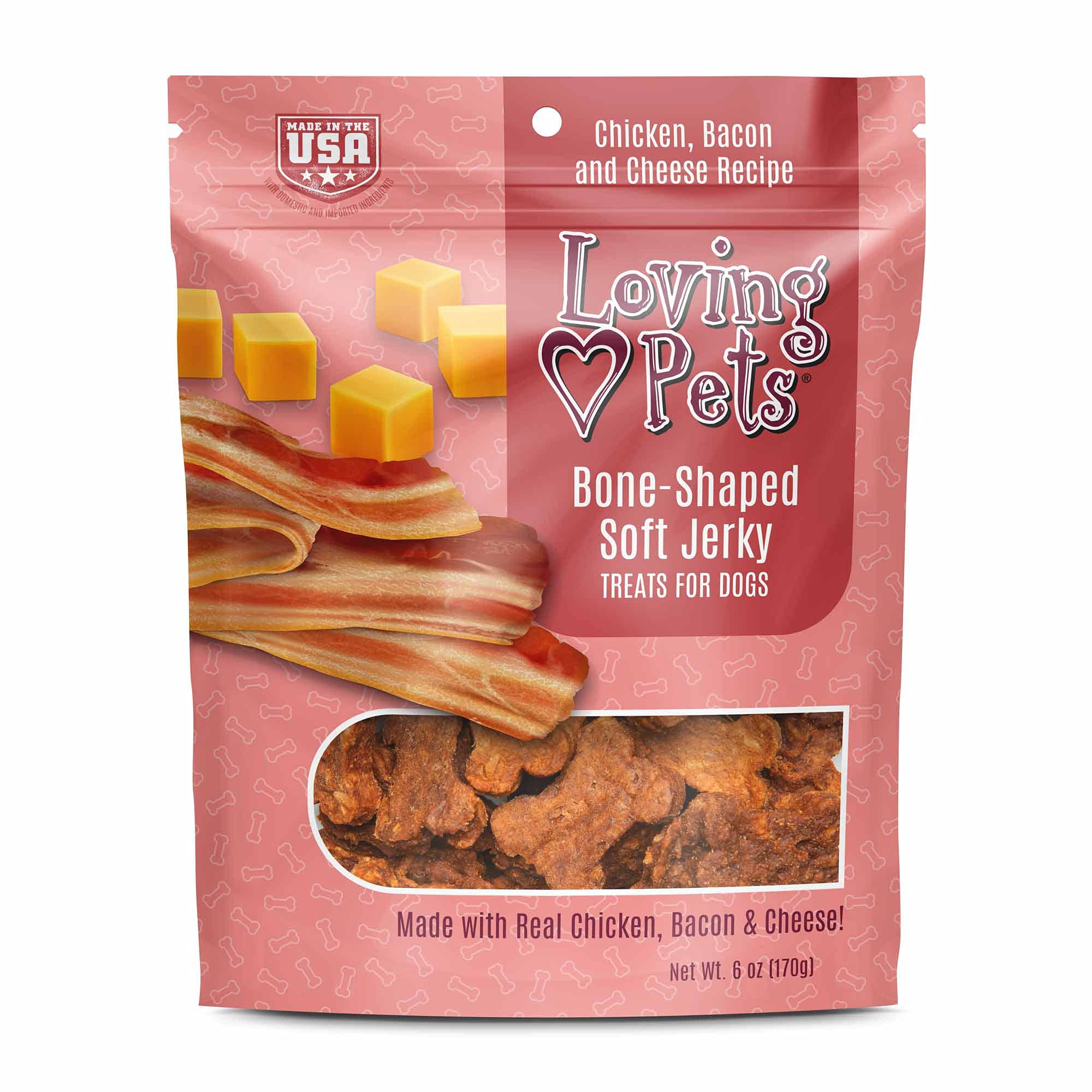 Loving Pets - Soft Chew Jerky (Bone-Shaped, Chicken, Bacon & Cheese Recipe) USA Made Dog Treats