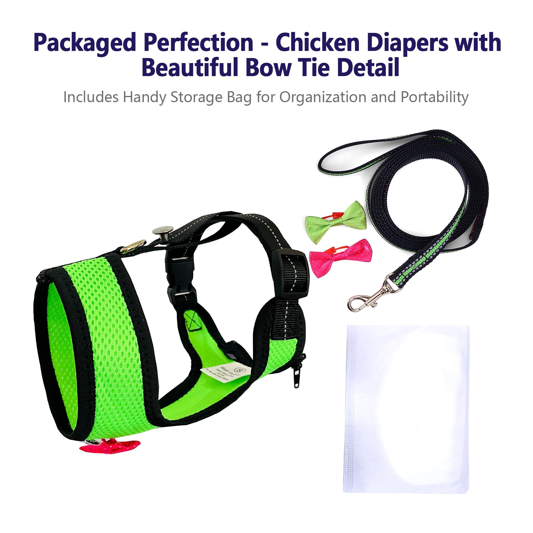 Yesito Chicken Harness Hen Size With6-foot Matching Belt - Adjustable, Elastic, Comfortable, Breathable, Small Size, Suitable fo
