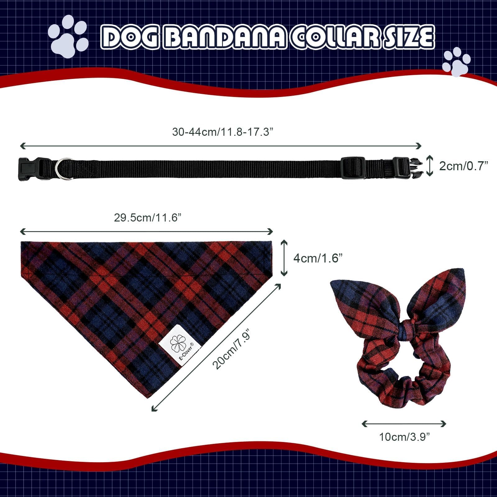 E-Clover Plaid Dog Collar-Dog Bandana Collar & Matching Scrunchie Adjustable Boy Dog Collars For Small Medium Dogs Owner Gift Re