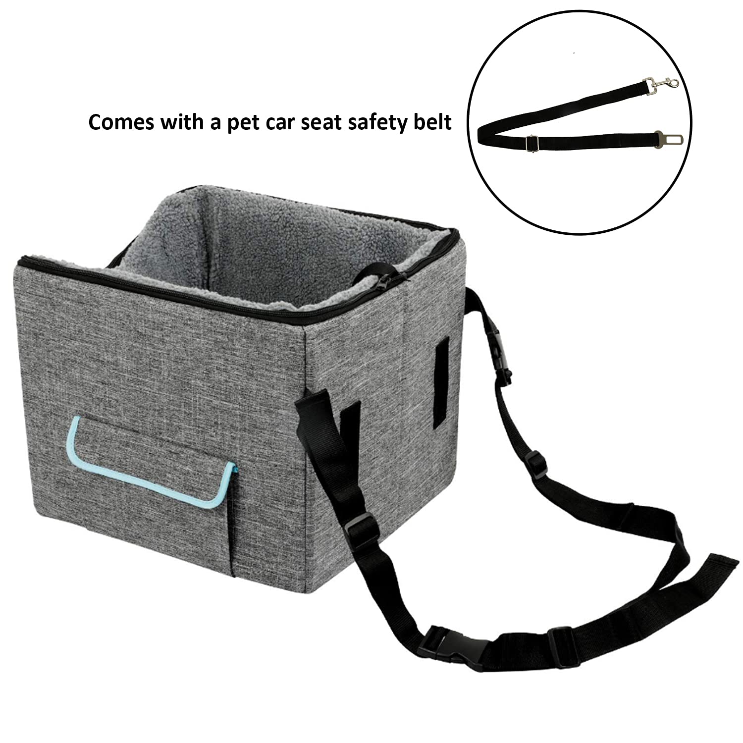 Dog Car Seat For Small/Medium/Large Dog, Soft & Comfortable Large Capacity Pet Booster Car Seat With Clip-On Safety Leash (Medium, Grey)