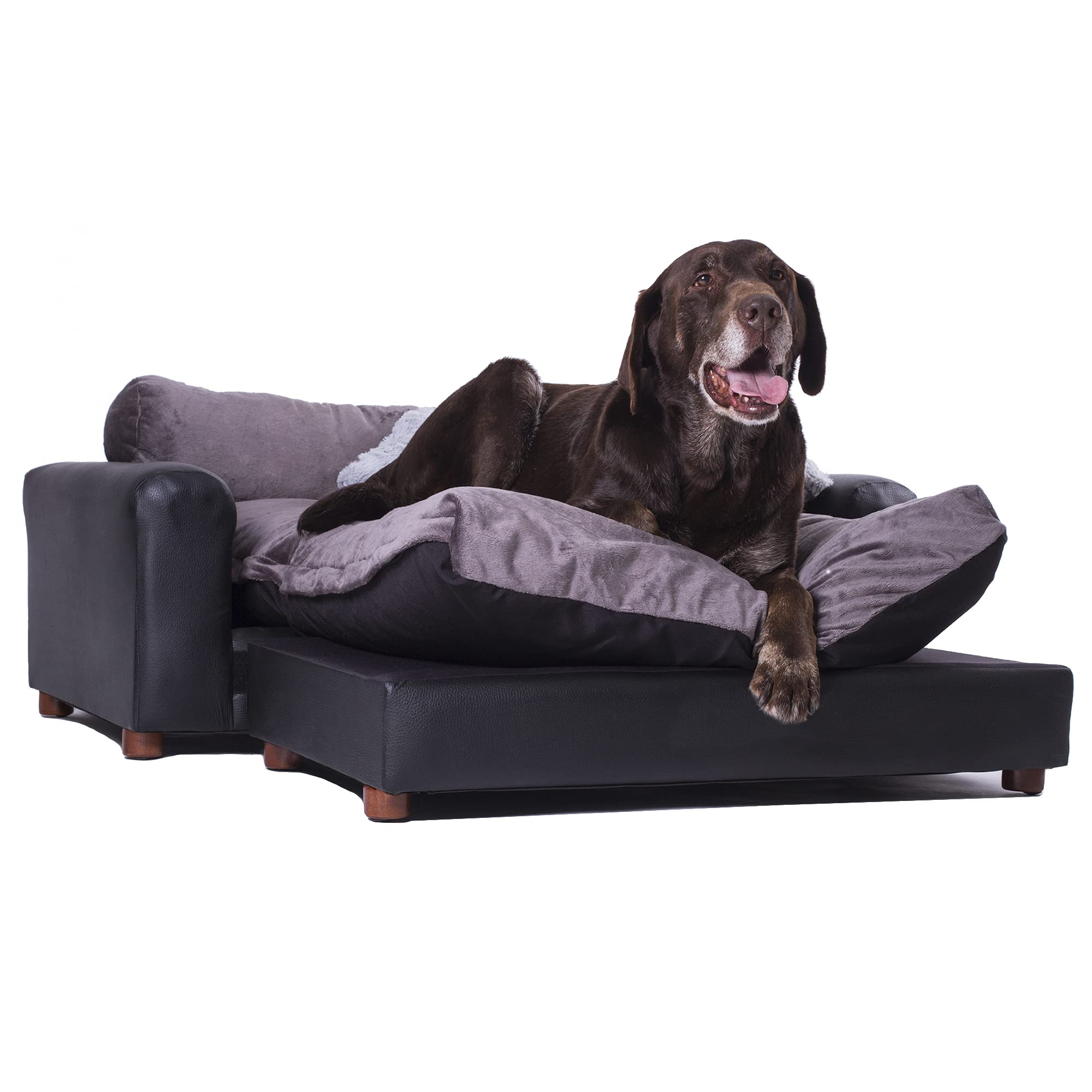 Moots Premium Leatherette Pets Sofa, Black/Charcoal, X-Large