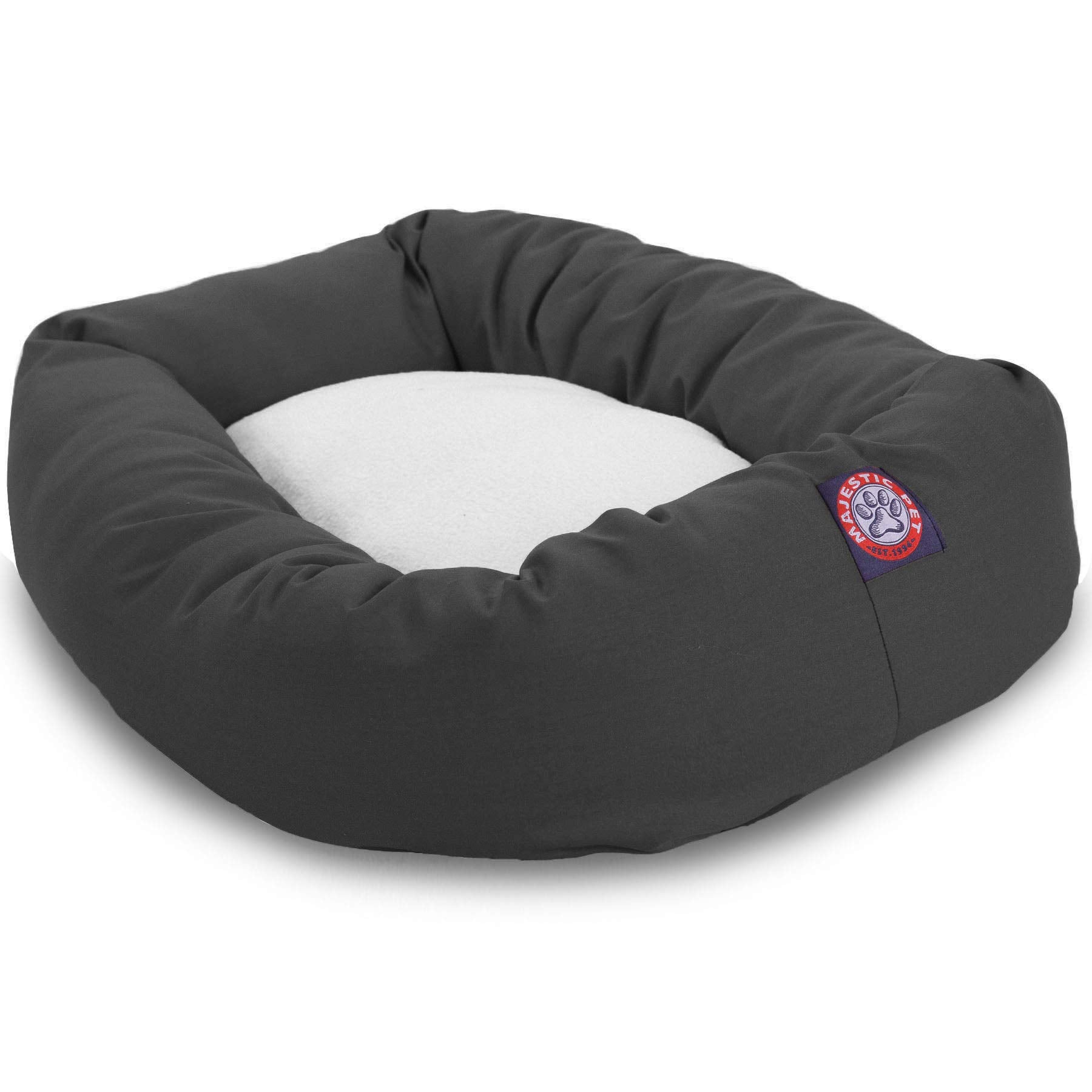 Majestic Pet 32 Inch Poly-Cotton Sherpa Calming Round Dog Bed - Washable, Soft, With Head Support - Fluffy Donut Design, Gray (3