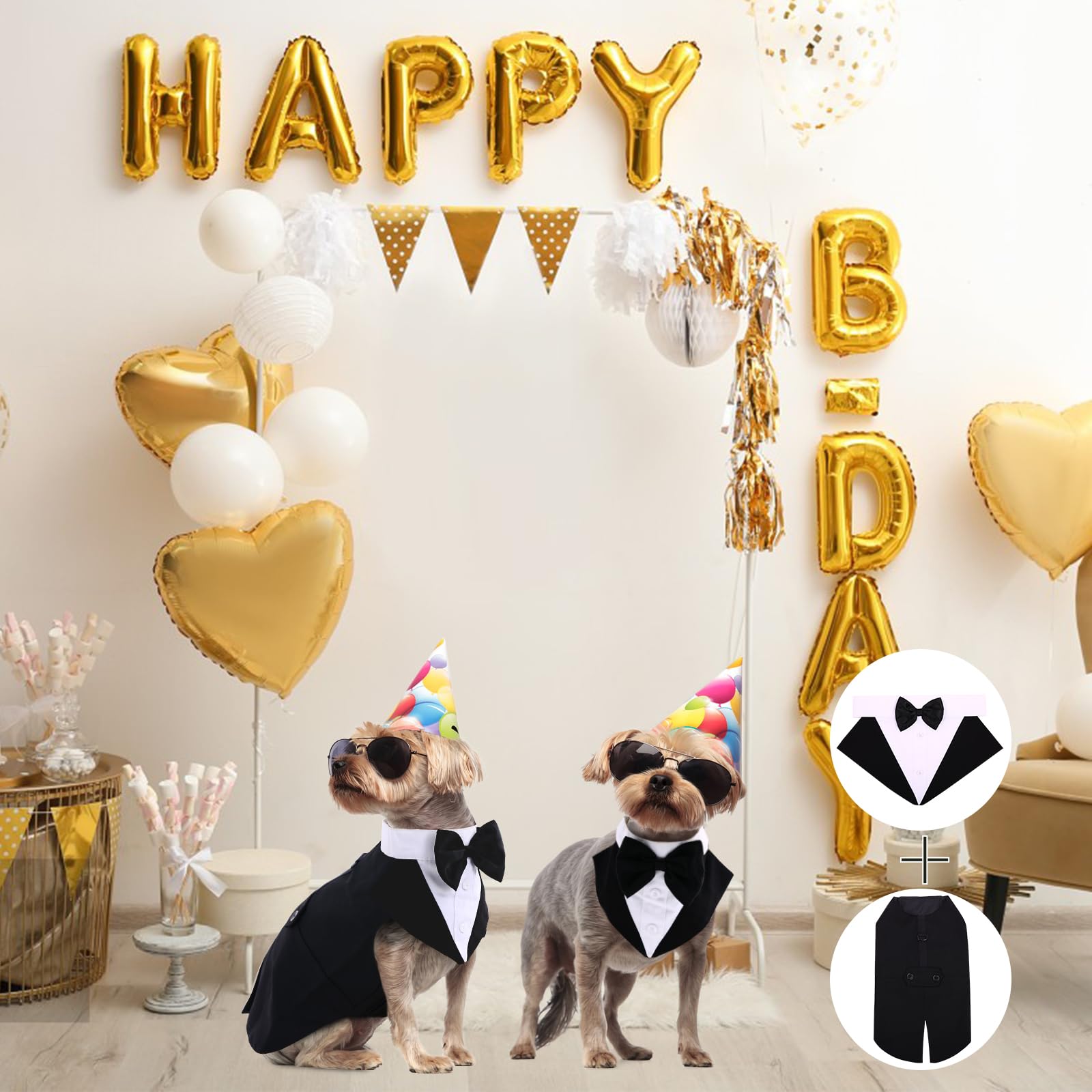 Qbleev Dog Tuxedo For Medium Dogs, Dog Suit And Bandana Set, Dog Wedding Outfit With Bow Tie, Formal Dog Tux Dog Costume Halloween Dog Christmas Outfit For Birthday Party Cosplay, Black M