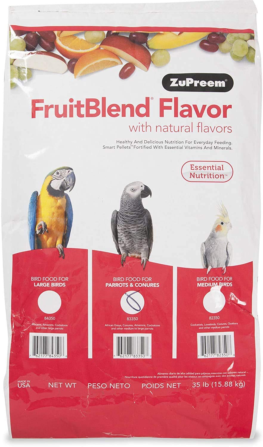 Zupreem Fruitblend Flavor Pellets Bird Food For Parrots And Conures, 35 Lb - Daily Blend Made In Usa For Caiques, African Greys, Senegals, Amazons, Eclectus, Small Cockatoos