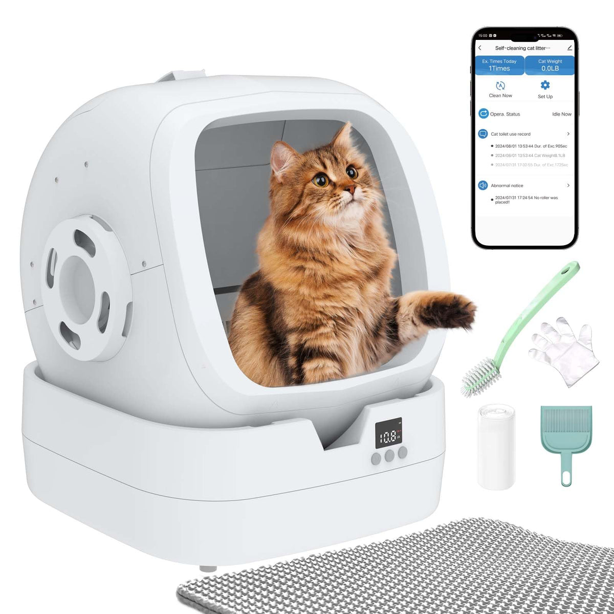 Automatic Cat Litter Box Self Cleaning - App Control - Weight Monitoring - 85L Ultra-Quiet, Multi-Cat Litter Box - Smart Health 