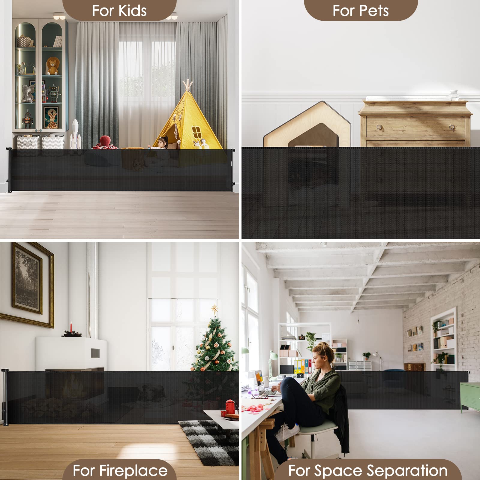 185 Inch Extra Long Baby Gates for Large Openings, Retractable Baby Gates Extra Wide Retractable Dog Gate Outdoor Retractable Ga