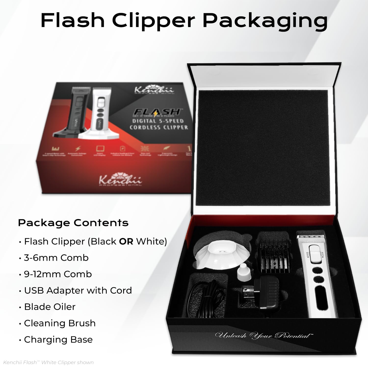 Kenchii Flash Dog Clippers For Grooming - 4-In-1 Digital Cordless Dog Grooming Clippers - Precision Pet Grooming Trim, Shape, And Style Effortlessly, Pearl Black