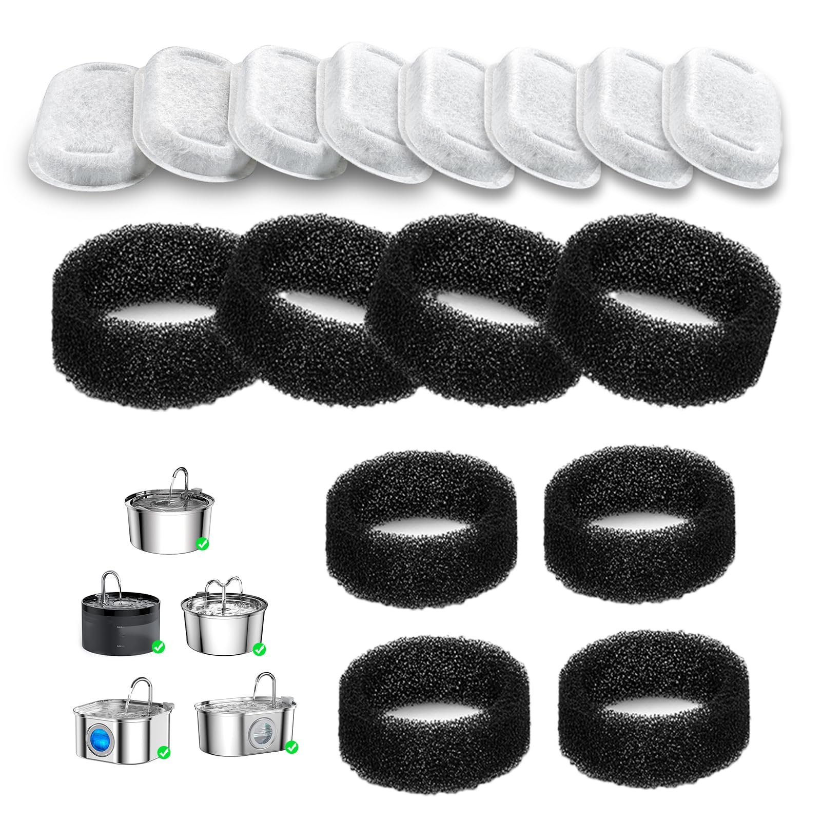 Lawfery Cat Water Fountain Filters (8+8 Pack, Not For Wireless Fountains), For 3.2L/108Oz Stainless Steel And Bento Cat Water Di