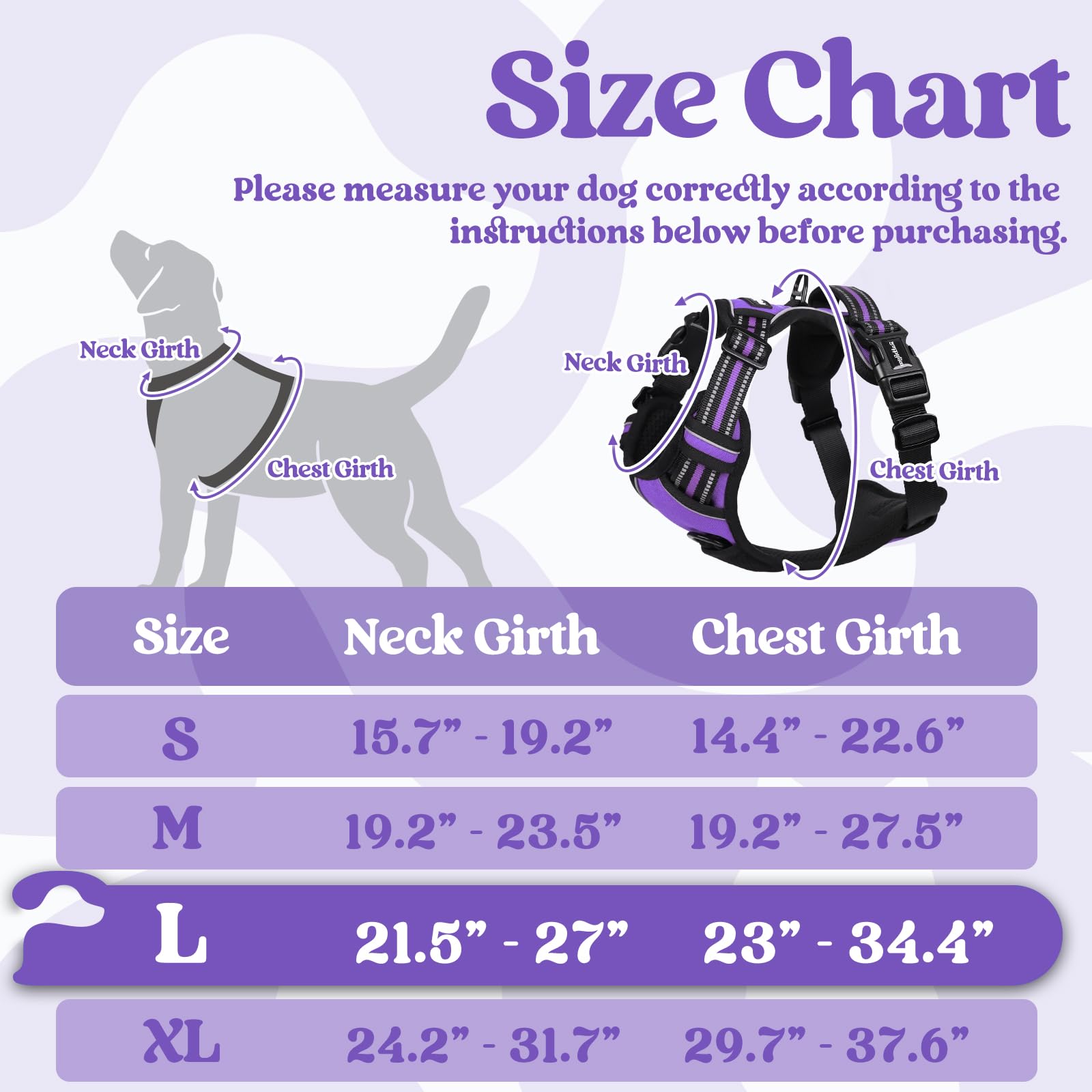 Rabbitgoo Dog Harness For Large, No Pull Pet Harness With 3 Buckles, Adjustable Soft Padded Pooch Vest With Instant Control Handle, Easy Walking Reflective Pet Vest For Large Dogs, Purple, L