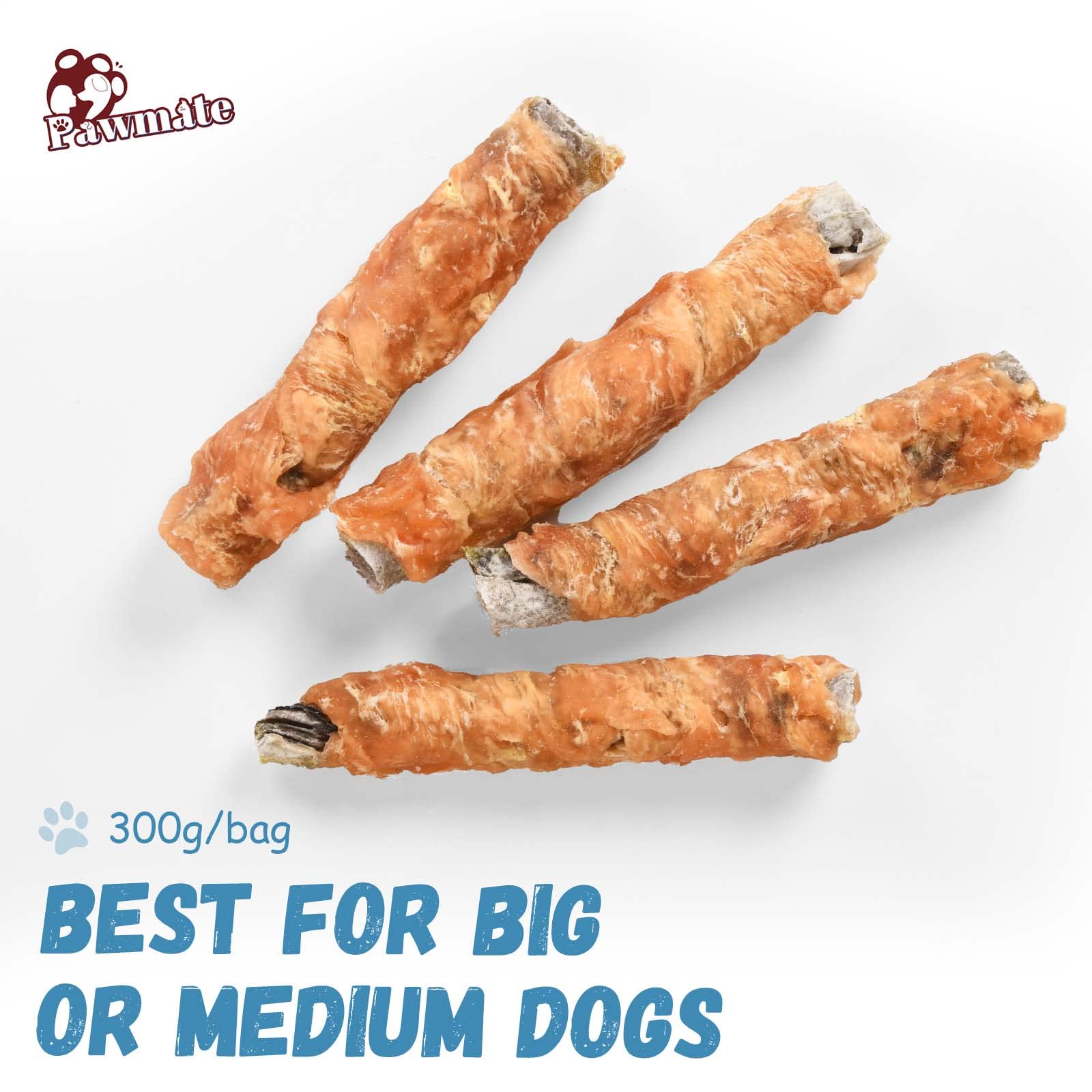 Pawmate Dog Treats Chicken Wrapped Cod Fish Skin Sticks, Healthy High Protein Omega3 Cod Twist Dog Chews Real Chicken Wrap Teeth