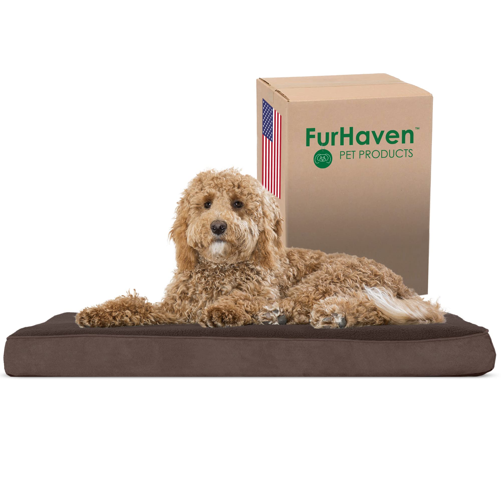 Furhaven Orthopedic Dog Bed For Large Dogs W/ Removable Washable Cover, For Dogs Up To 125 Lbs - Terry & Suede Mattress - Espres