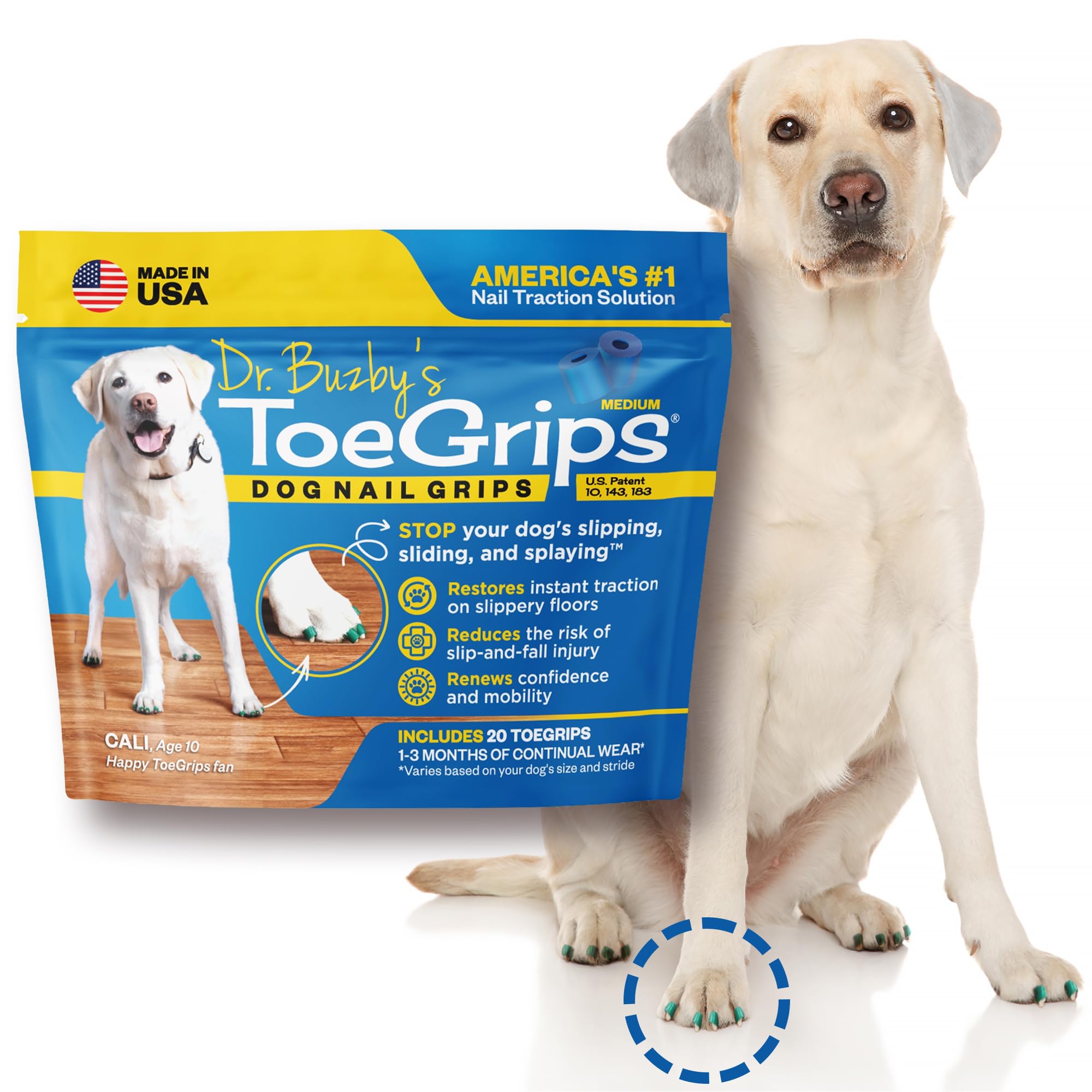 Dr Buzby's Medium ToeGrips for Dogs,Instant Traction on Wood/Hardwood Floors,Dog Anti Slip Relief,Dog Grippers for Senior Dogs,S