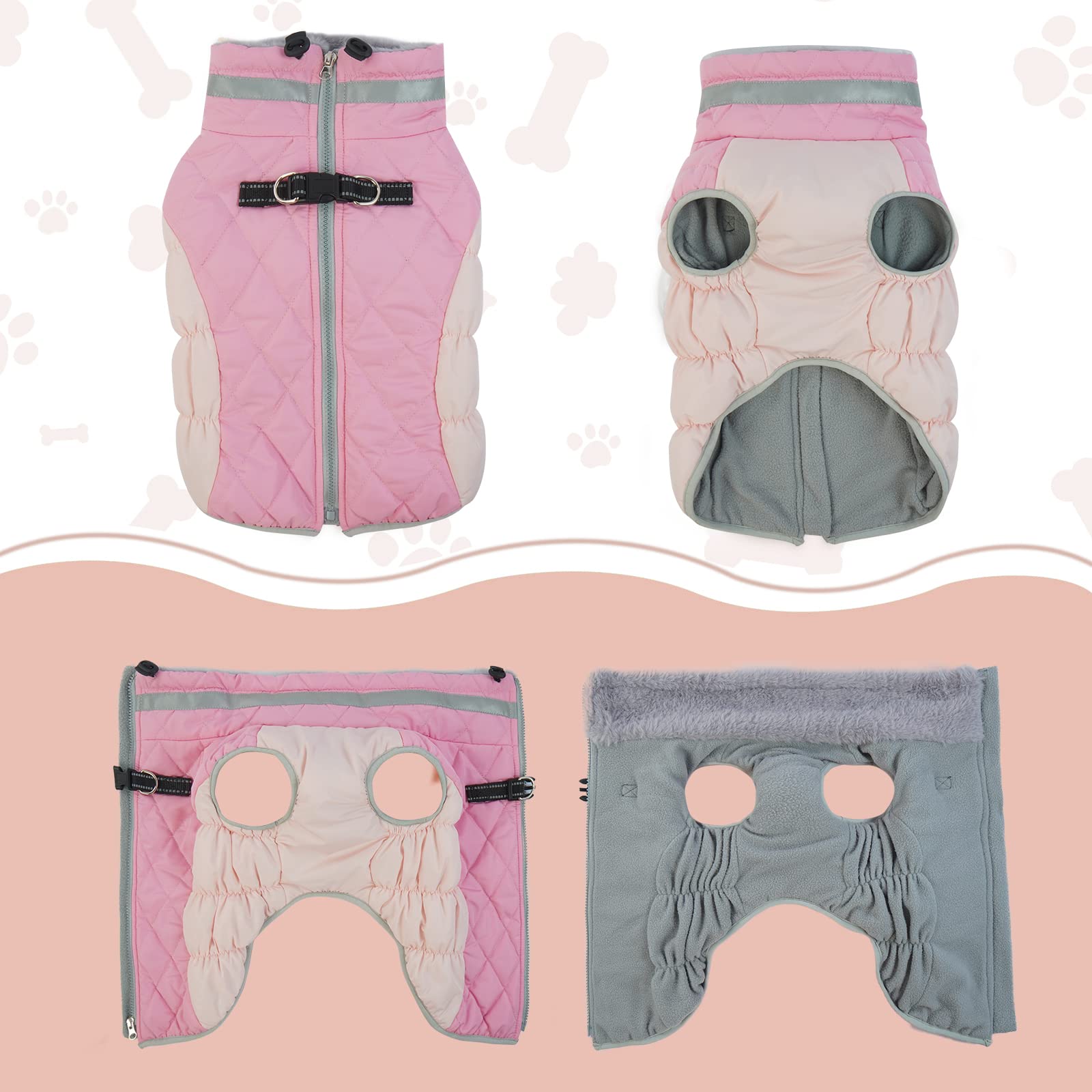 Lelepet Warm Dog Winter Coat Dog Cold Weather Coats Windproof Reflective Turtleneck Dog Fleece Vest With Harness Thick Fleece Li