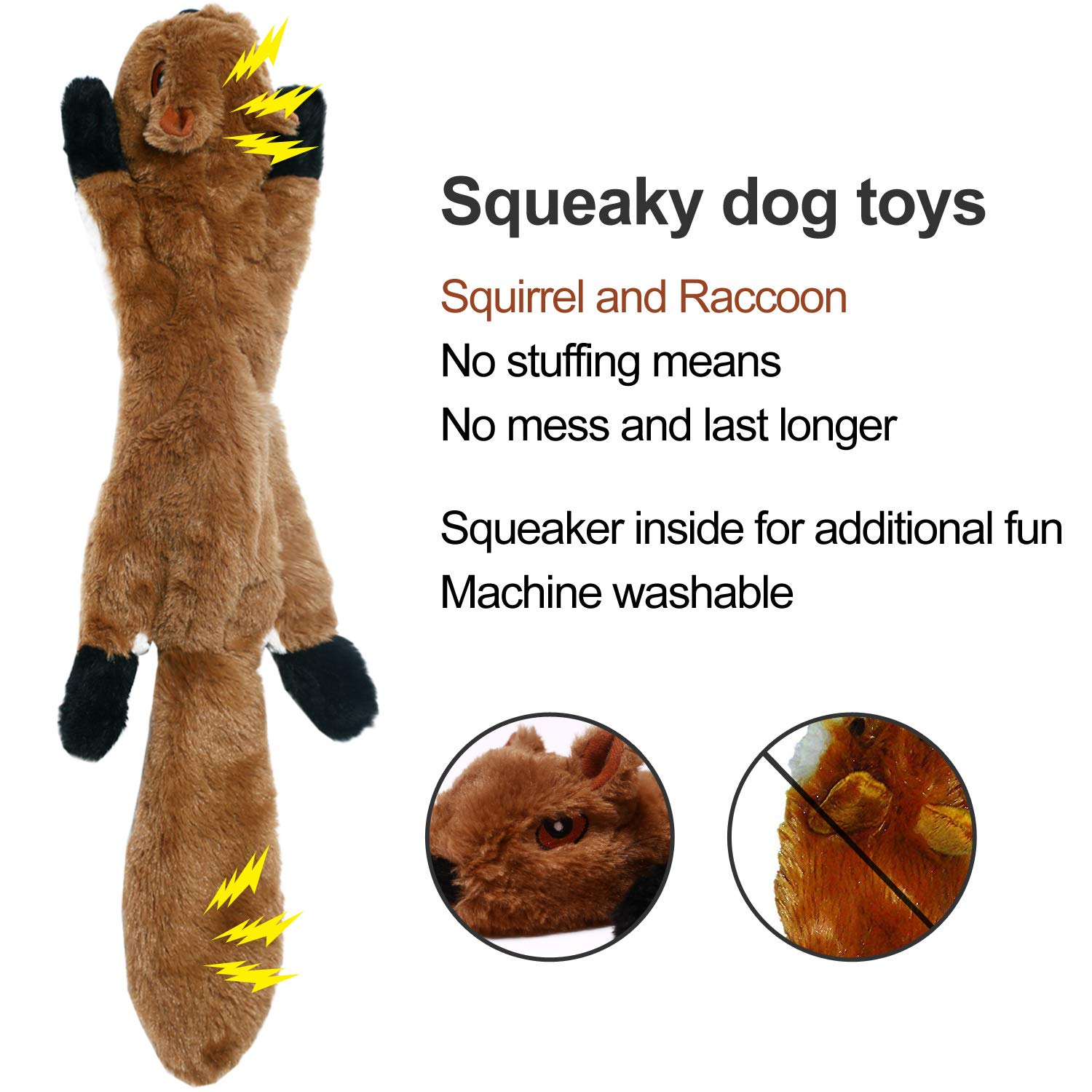 Cnmgbb No Stuffing Dog Toys With Squeakers, Durable Stuffingless Plush Squeaky Dog Chew Toy Set,Crinkle Dog Toy For Medium And Large Dogs, 5 Pack(Squirrel Raccoon Fox Skunk And Penguin), 24Inch