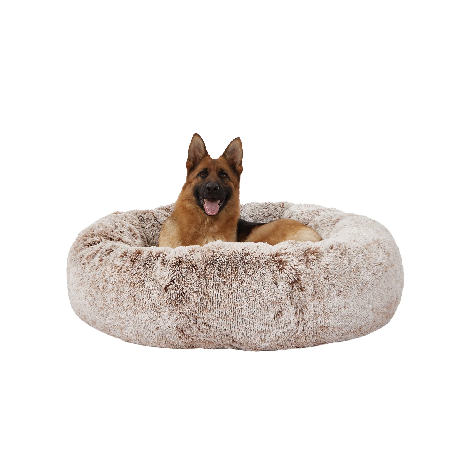 Bedfolks Calming Donut Dog Bed, 45 Inch Round Plush Bed For Extra Large Dogs, Anti-Anxiety, Washable With Non-Slip Bottom (Brown