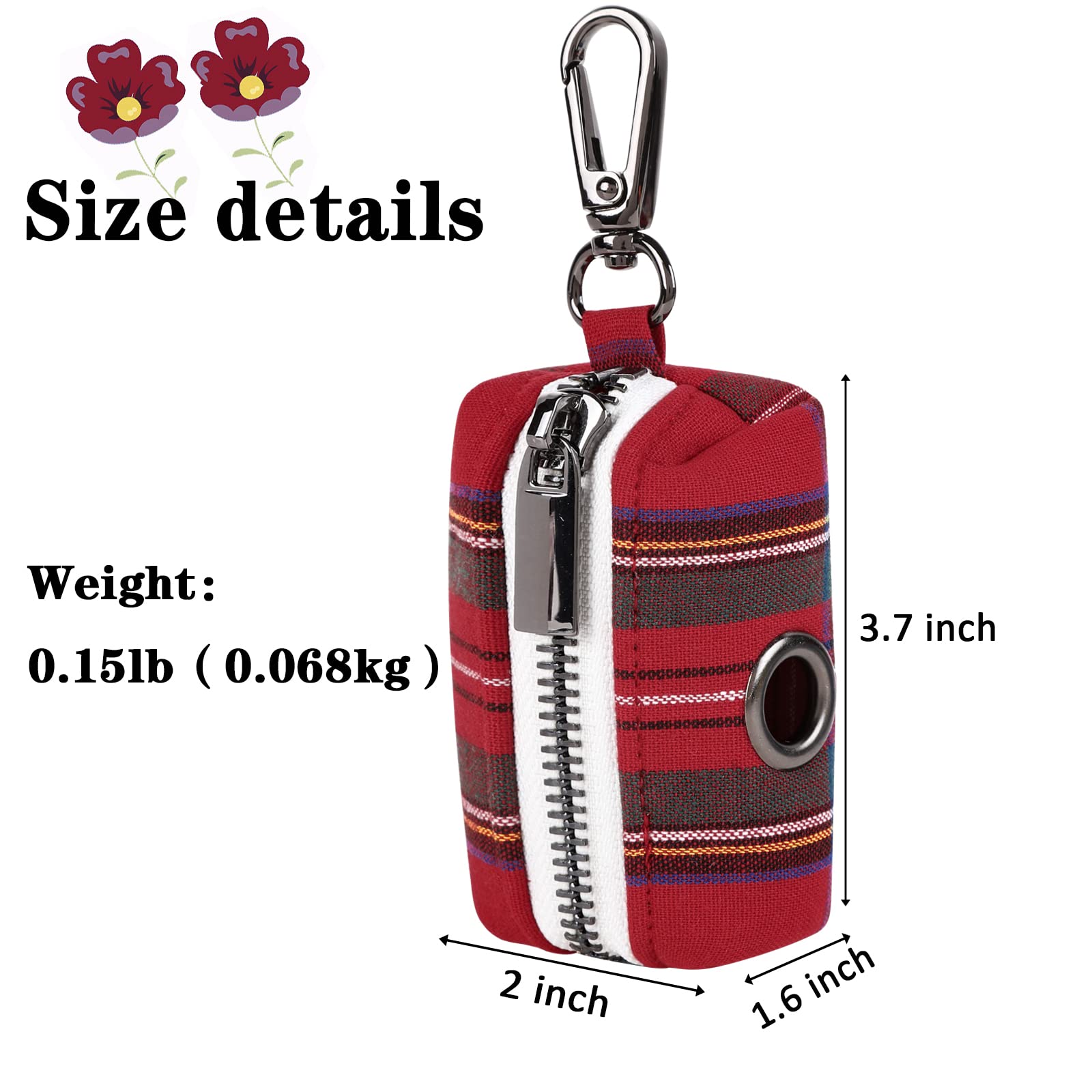 Unique Style Paws Dog Poop Bag Holder Reusable Christmas Waste Bag Dispenser For Travel,Park And Outdoor Use Includes 2 Roll Dog Poop Bag - Red Plaid