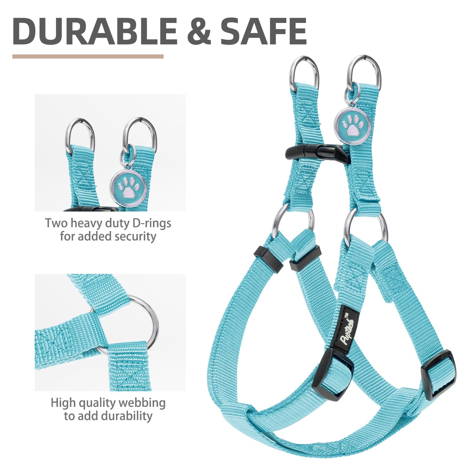 Pupteck No Pull Dog Harness Soft Adjustable Basic Nylon Step In Puppy Vest Outdoor Walking With Id Tag Skyblue