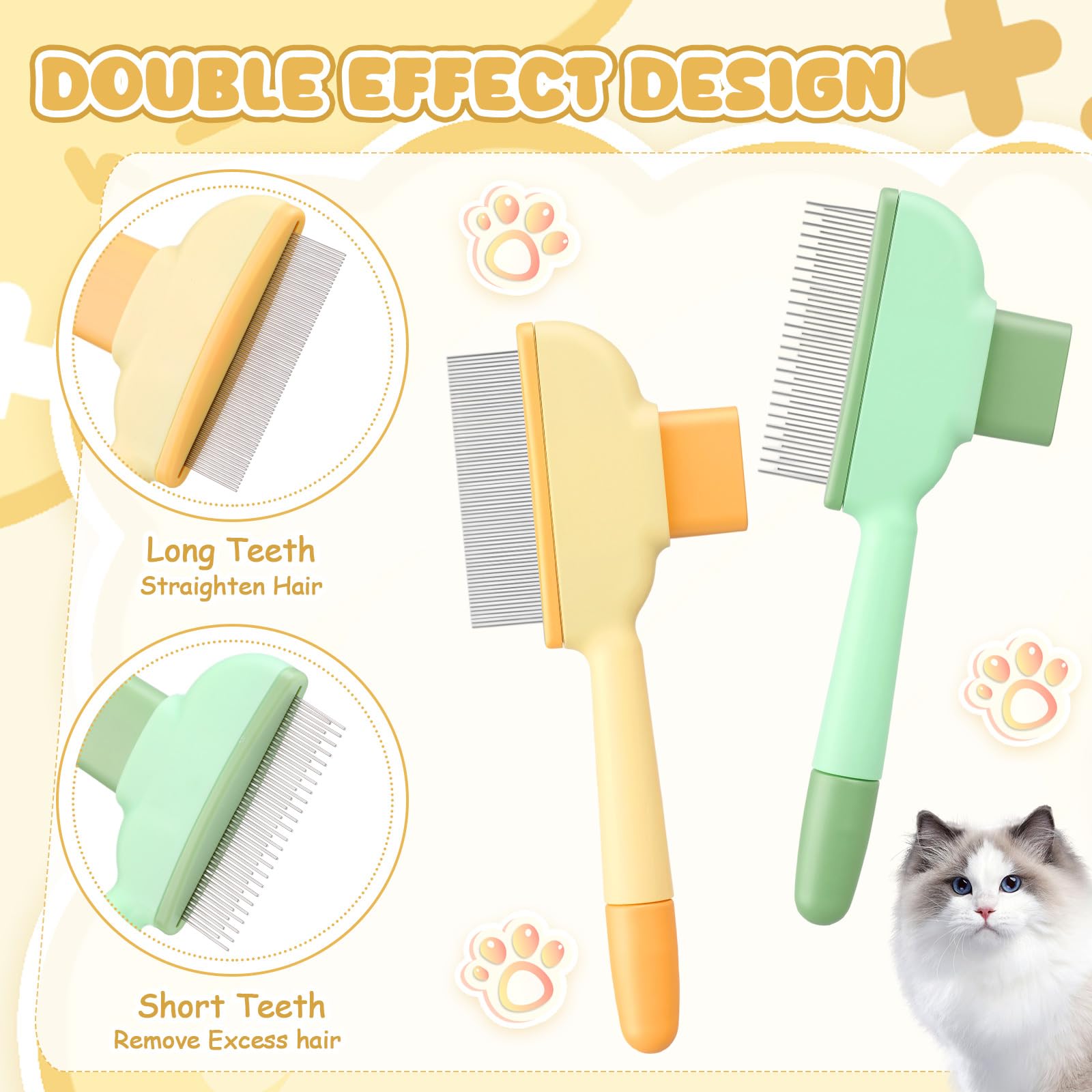 Meanplan 6 Pcs Pet Hair Removal Comb Flea Comb for Cats Dogs One Click Self Cleaning Grooming Brush Bulk Dogs Long Short Stainle
