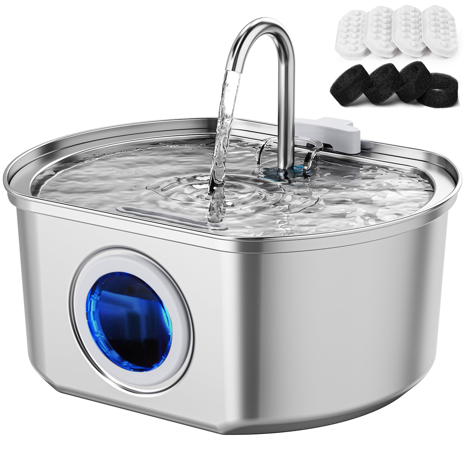 Cat Water Fountain Stainless Steel: 108Oz/3.2L Cat Fountain For Drinking- Pet Water Fountain For Cats Inside - Automatic Cat Water Dispenser Bowl - Cat Feeding & Watering Supplies - Water Level Window