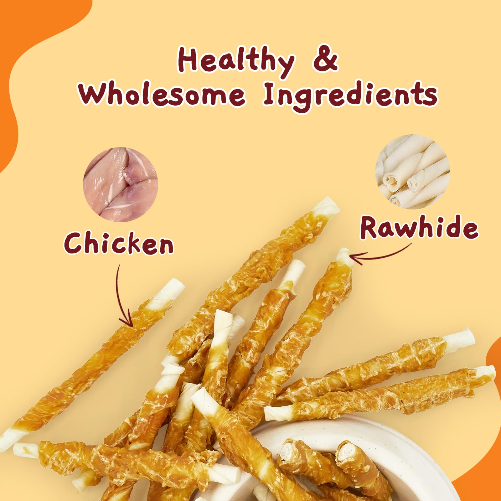 Jungle Calling Dog Treats, Chicken Wrapped Rawhide Sticks Dog Chews, Rawhide Chewy Training Snacks for Small, Medium & Large Dog