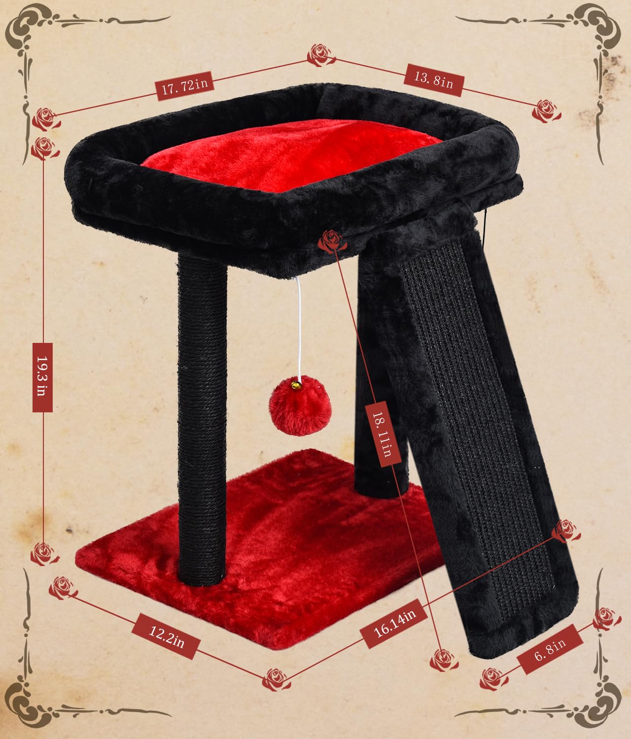 Syandlvy Small Gothic Cat Tree For Indoor Cats, Scratching Board With Perch, Cat Scratching Post For Adults, Cat Post Scratcher,