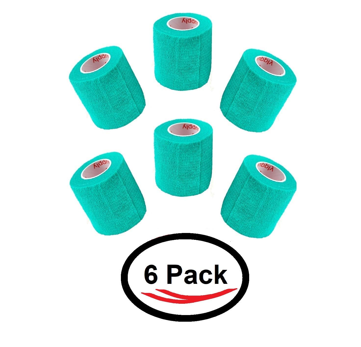 2 Inch Vet Wrap Tape Bulk (Teal) (Pack of 6) Self Adhesive Adherent Adhering Flex Bandage Grip Roll for Dog Cat Pet Horse